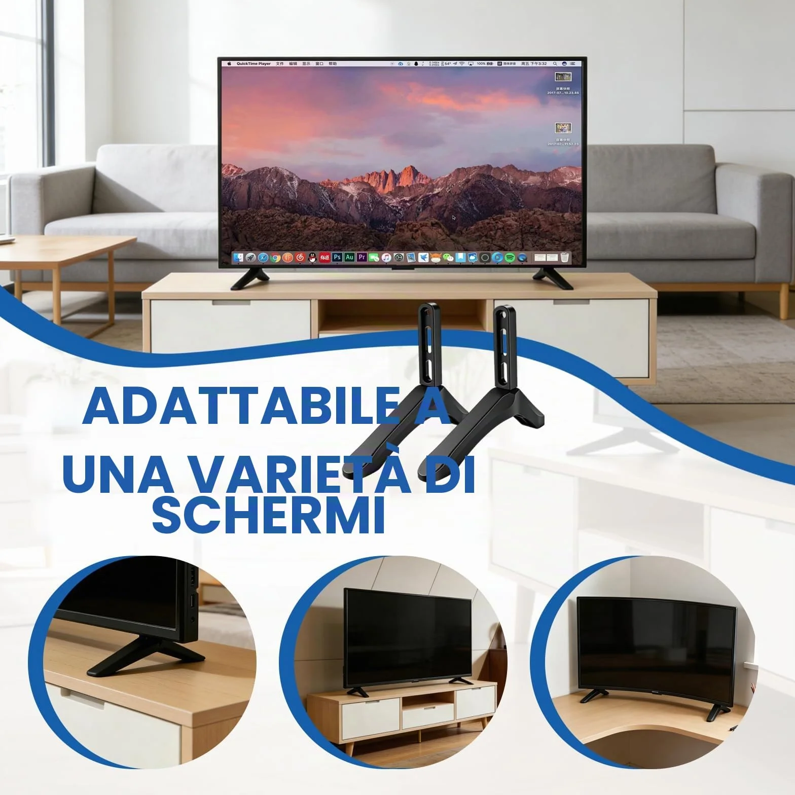 Supporto TV da Tavolo Piedini per Piedistallo TV per Schermi LCD LED OLED da 32-65 pollici Supporto TVs da Tavolo Antiscivolo Installazione Semplice