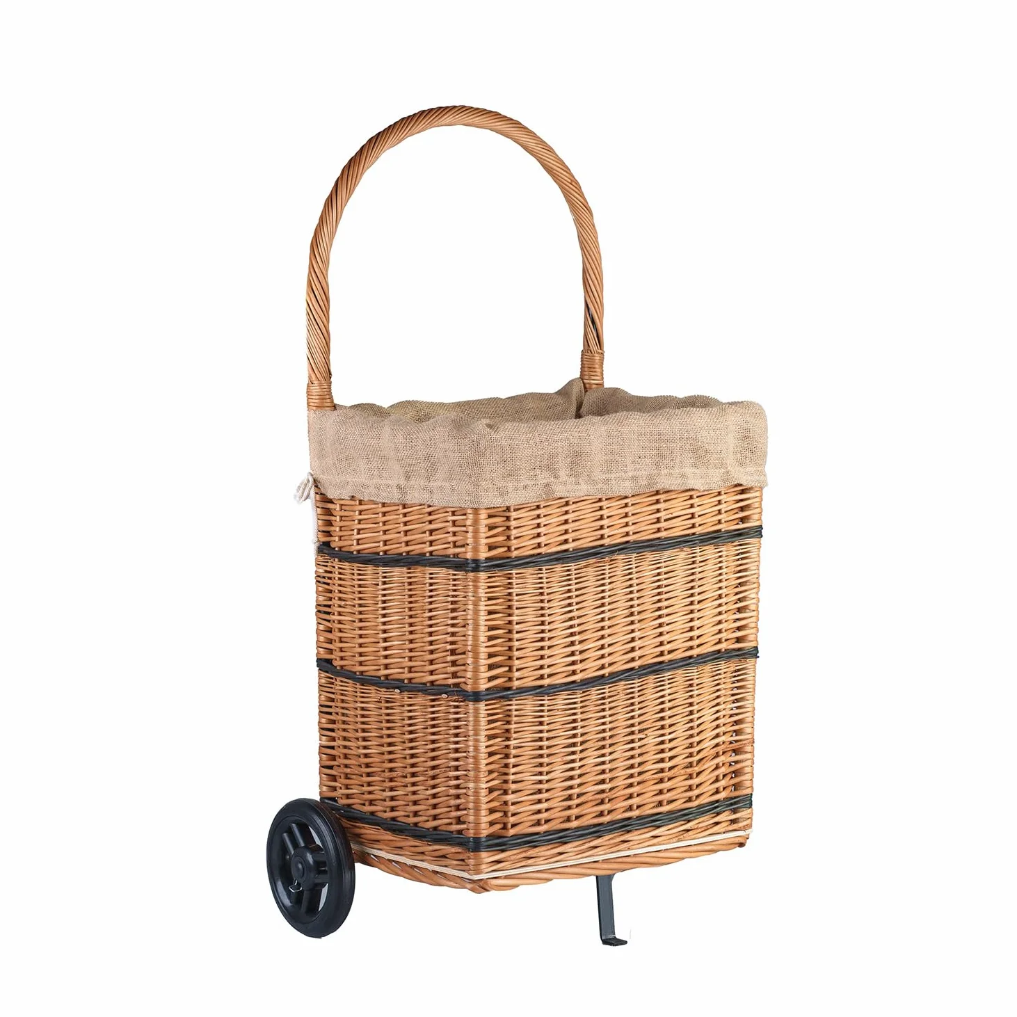 Cestino per legna da ardere in salice, carrello semicircolare solido per camino e stoccaggio, versatile cestino per legna da ardere e shopping, fodera in iuta resistente