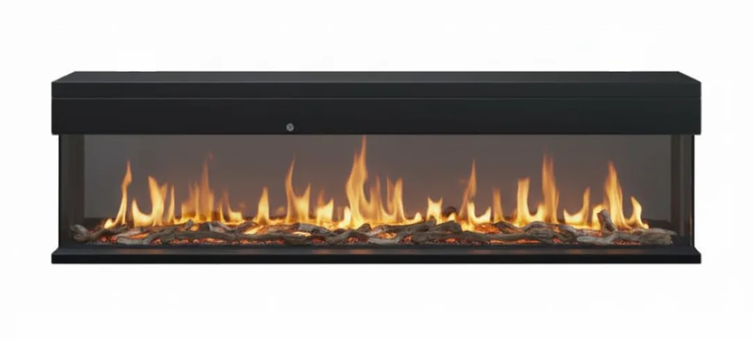 CHEMIN'ARTE Camino elettrico da incasso con effetto fiamme LED 3D 180 cm, 3 lati con 3 modalità di Installazione - Effetto Fiamma LED con 12 Colori