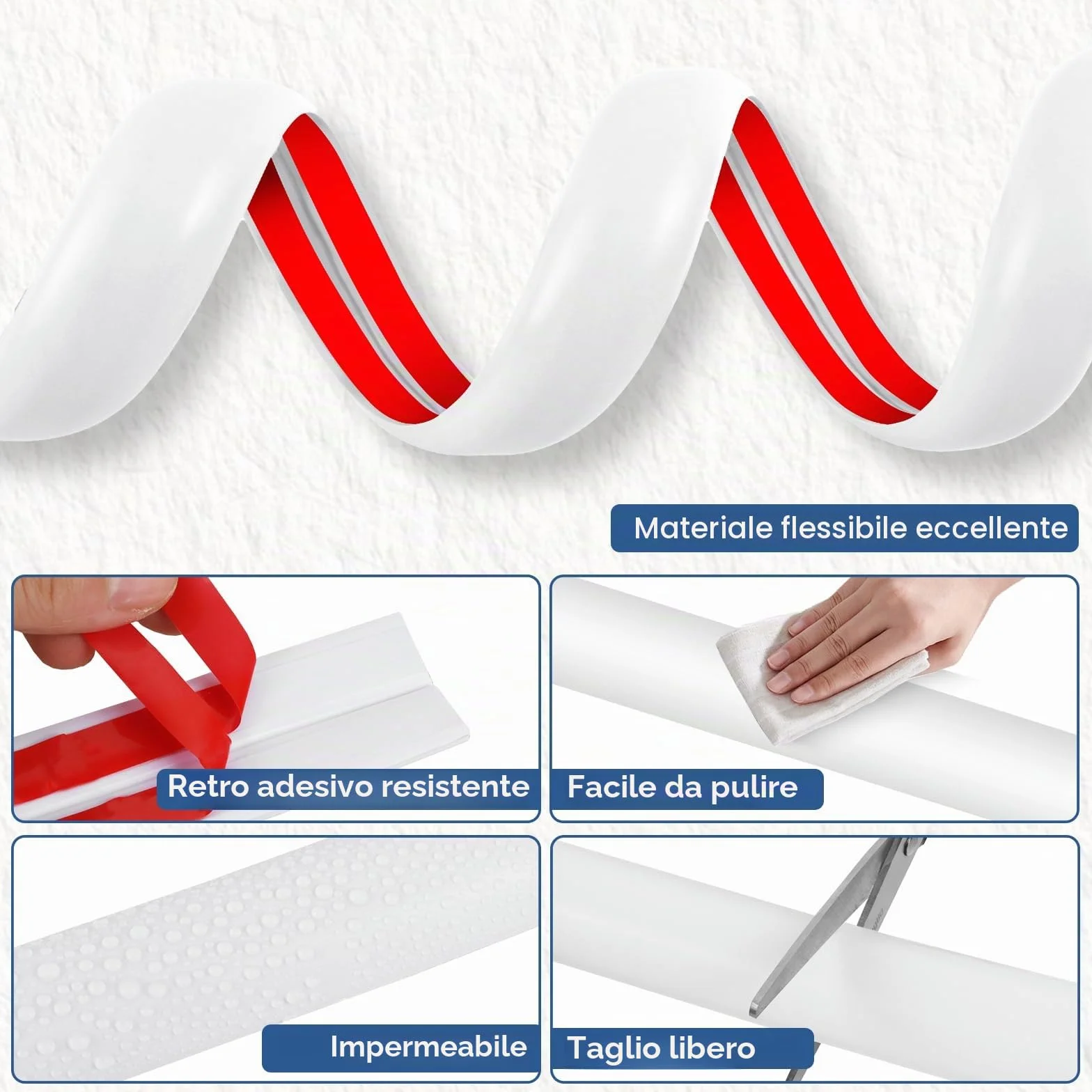 Canalina passacavi adesiva PVC protezioni per cavi a pavimento Bianco 30mm×3m