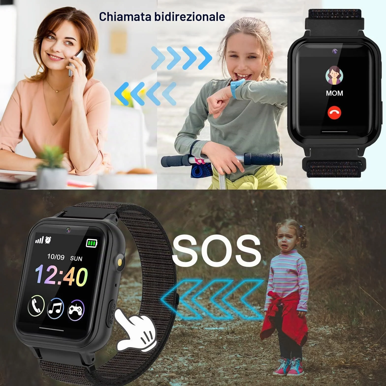 PTHTECHUS Smartwatch per Bambini, Telefono Smartwatch con Lettore Musicale per Ragazzi e Ragazze Giochi SOS Contapassi Touchscreen Fotocamera Orologio per Bambino 4-12 Anni Regalo