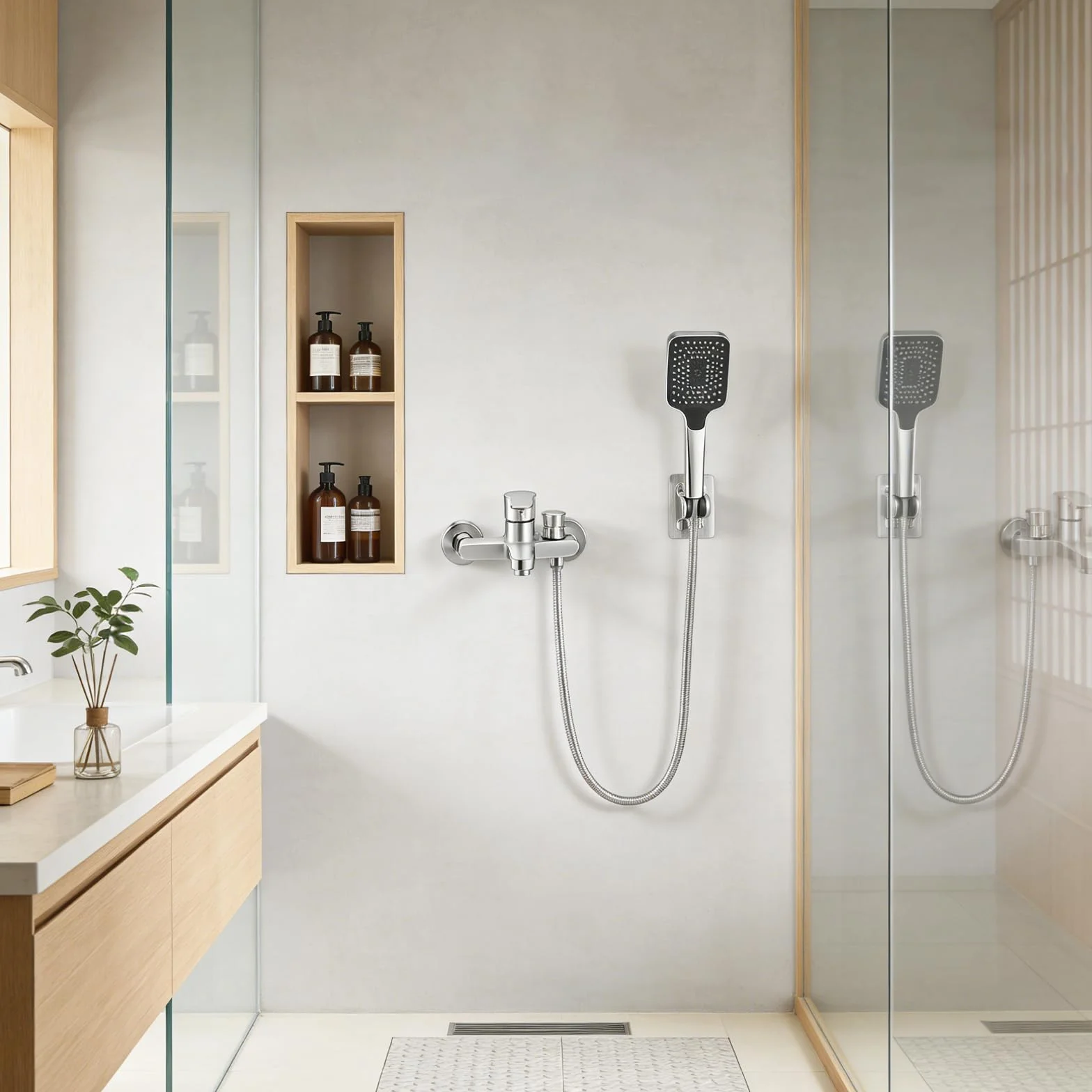 Miscelatore in ottone per vasca da bagno con doccetta a mano, rubinetto a cascata parete flessibile 1,5 m