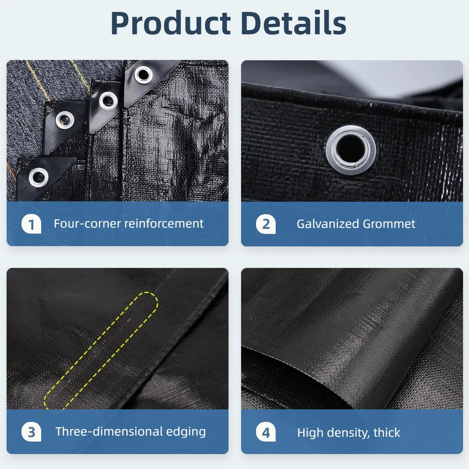 Heavy-Du - Telone impermeabile 220 x 260 cm, in resina resistente agli strappi, per legno, piscina, tupolini, auto, protezione UV contro sole, pioggia, raggio, colore: nero
