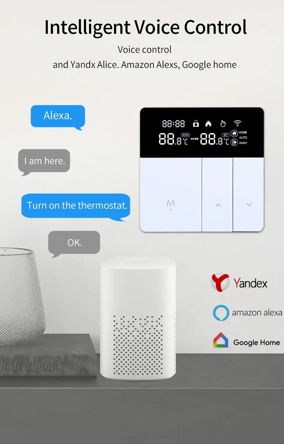 i8 Smart WiFi Termostato con controllo vocale (Alexa/Google) - Termostato interno programmabile, risparmio energetico, telecomando tramite app