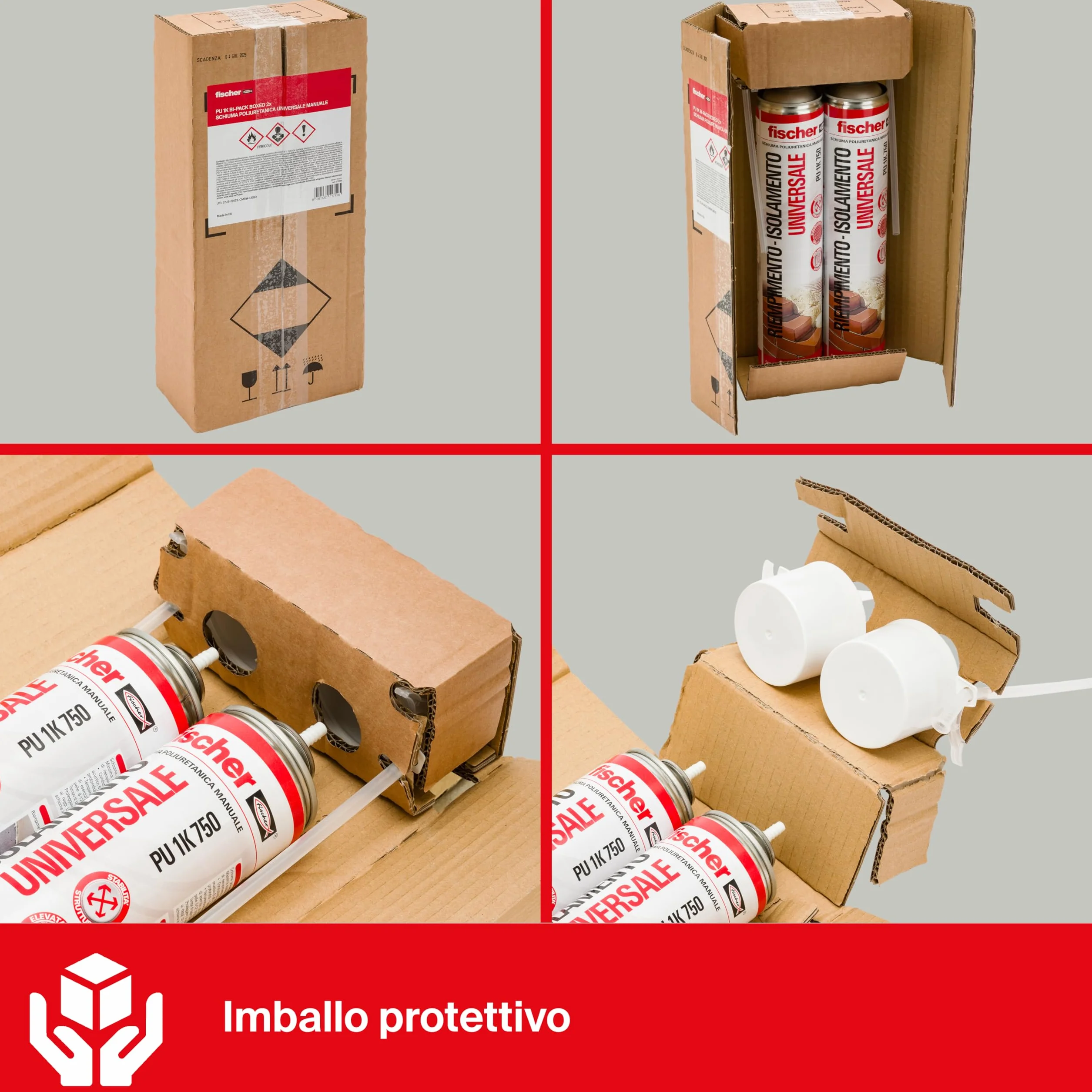 Fischer Bi-Pack Schiuma Poliuretanica Universale Espansa PU 1K 2x 750 ml