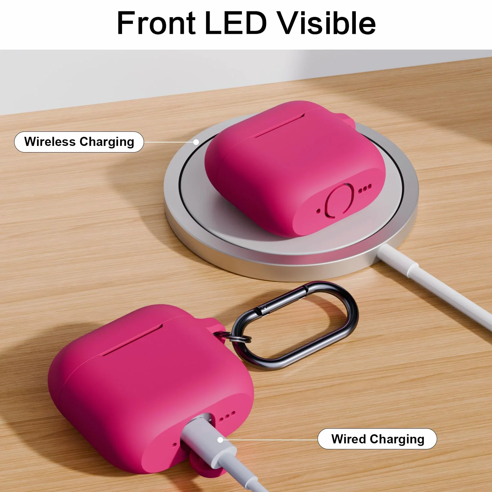Compatibile con AirPods 4 Custodia Case Cover, Case Protettiva Antiurto Antiscivolo in Silicone per AirPods 4a Generazione (2024) (USB-C) Custodia con Moschettone, Rose Pink