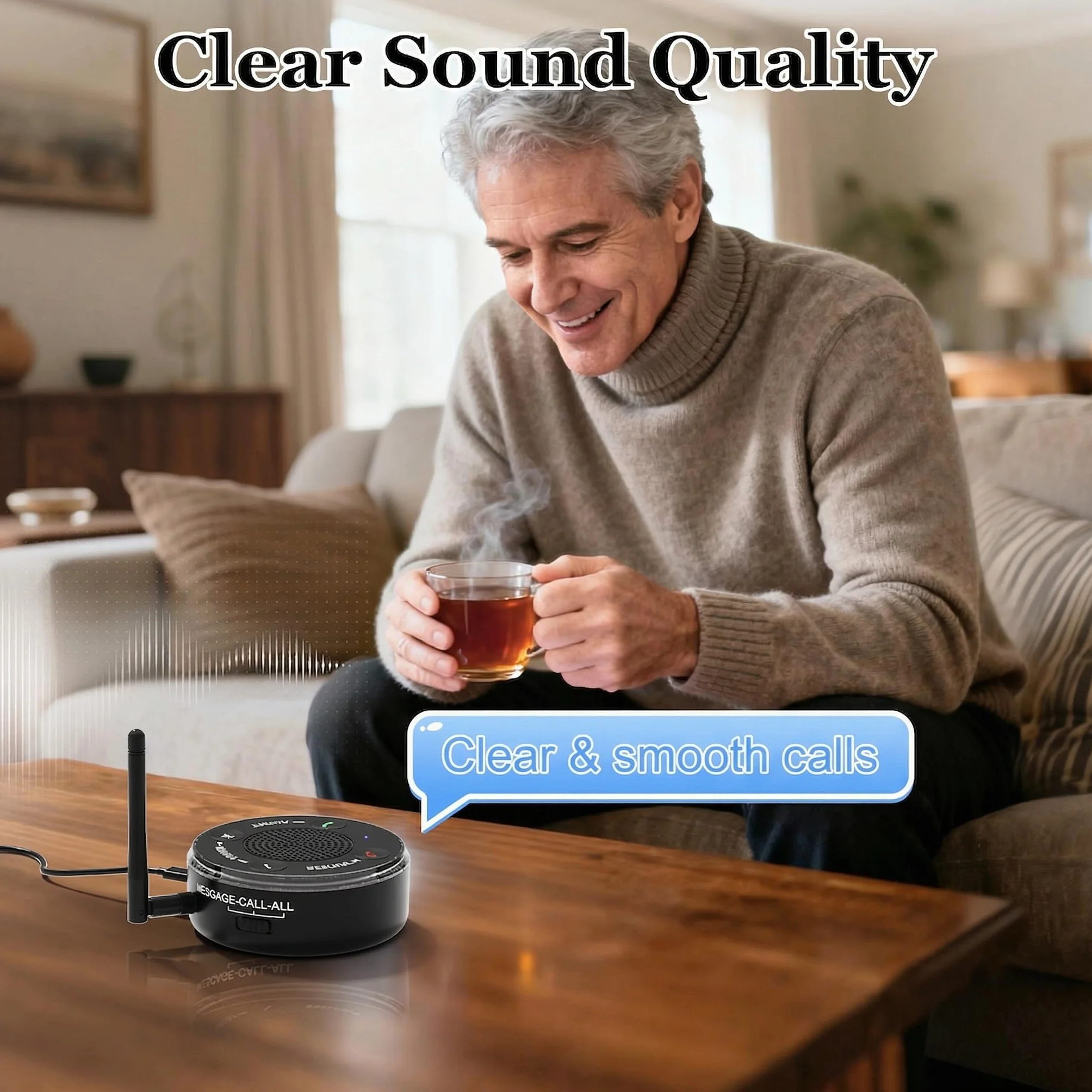 PebblePulse Amplificatore per altoparlante del telefono, suoneria esterna per telefono cellulare con suoneria forte e allarme flash LED, rispondere direttamente alle chiamate, ideale per uso domestico