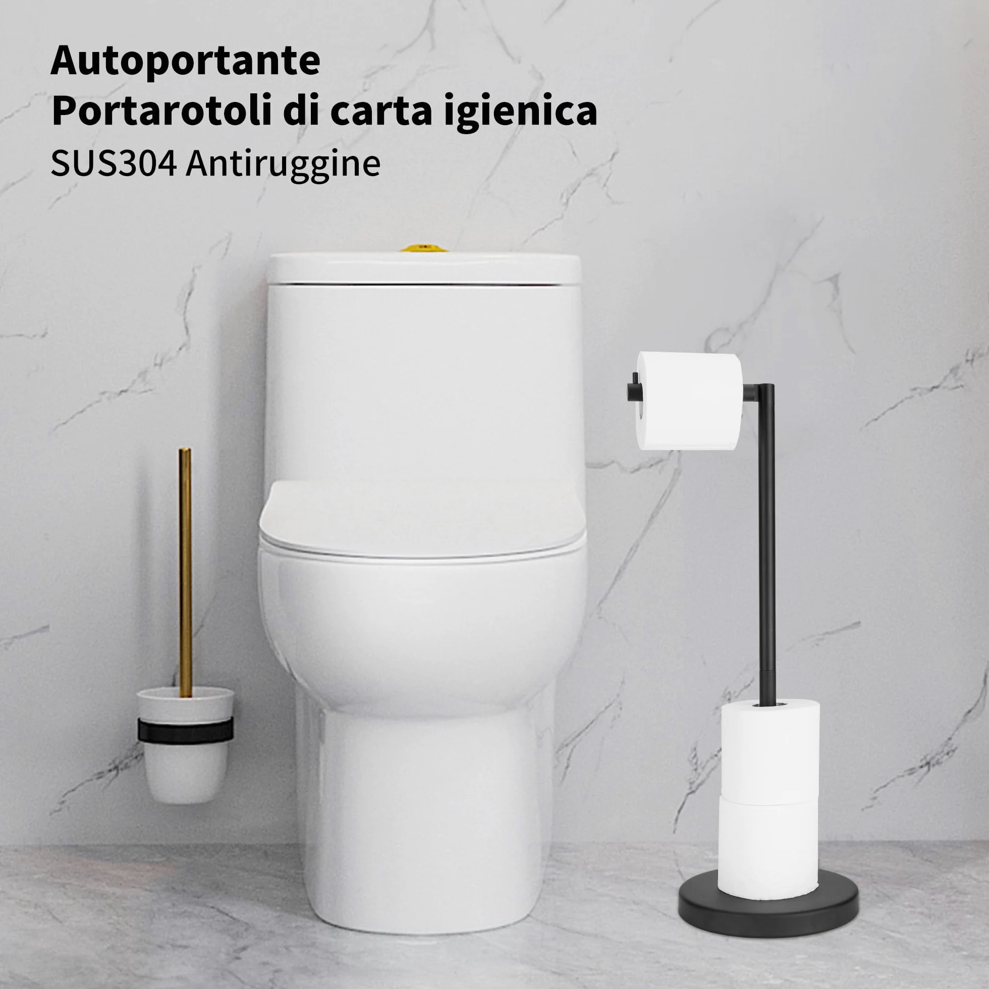 RFOUO Supporto per carta igienica autoportante, con base pesante per 4 + 1 rotoli, supporto per carta igienica nero opaco, porta carta igienica, supporto per carta igienica, supporto per carta