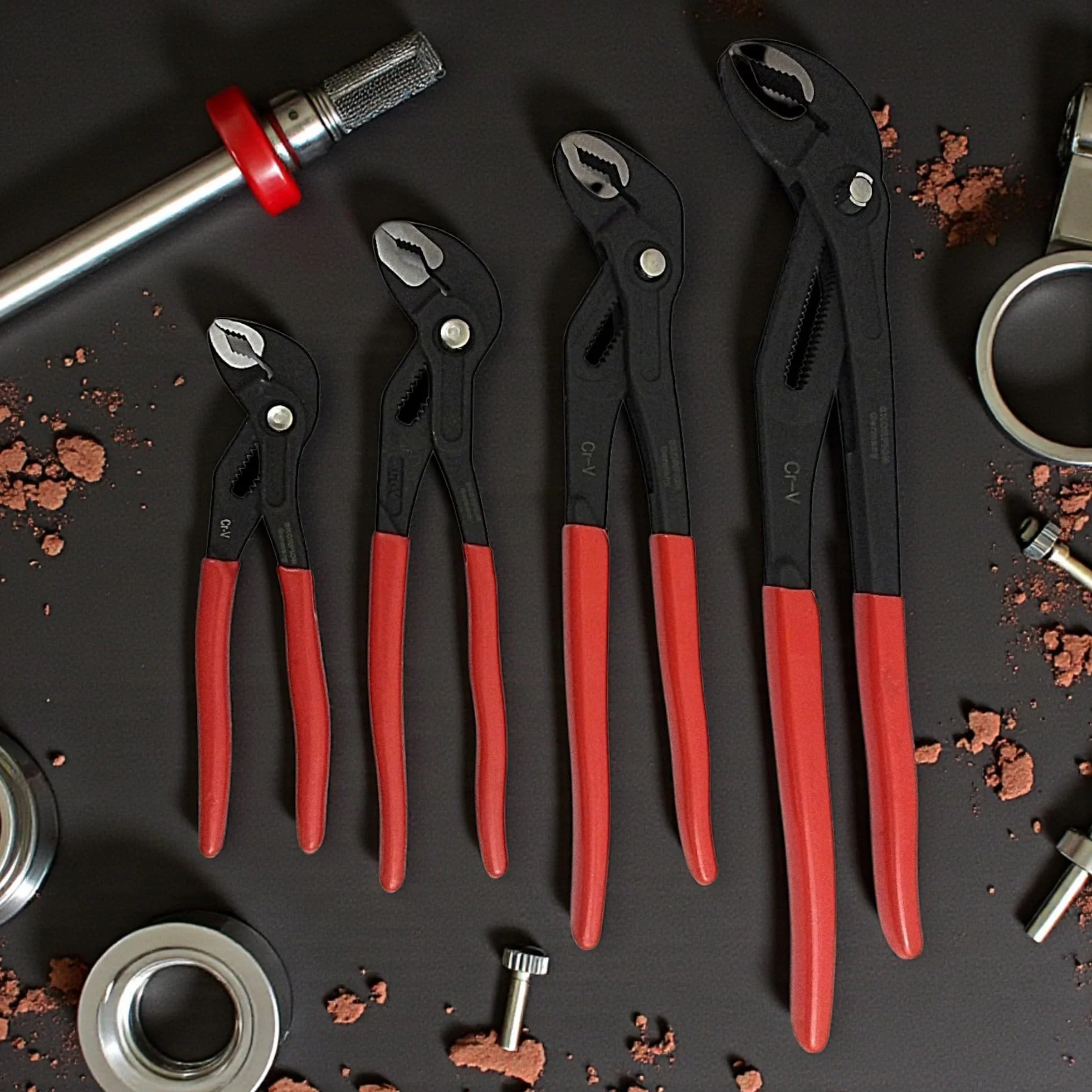 Pinze Pappagallo Regolabili 175-400 mm Set 4 Pezzi, Chiave per Tubi e Dadi, Uso Professionale