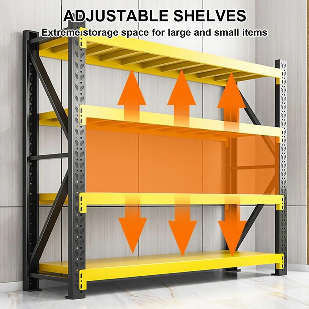 Scaffalatura in metallo resistente, 4 ripiani, 200,7 x 149,9 x 61 cm, colore nero, per garage, cucina e ripostiglio, design durevole e robusto