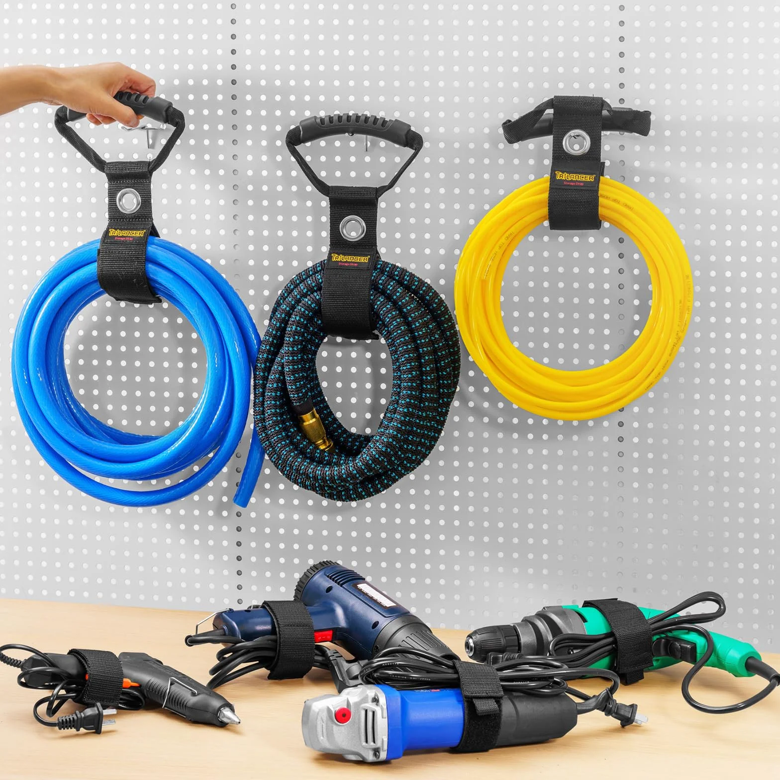 Organizer per Cavi e Tubi 55 cm con Maniglia per Trasporto e Stoccaggio, Appenditubi da Giardino