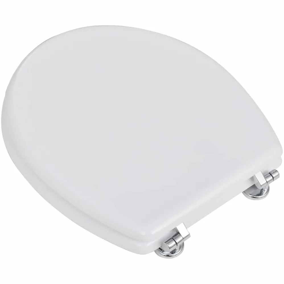 Sedile WC in MDF, bianco, confezione da 2 | Cerniere extra forti in zinco cromato, regolabili da 12 a 20 cm, facili da pulire, per famiglie e alberghi