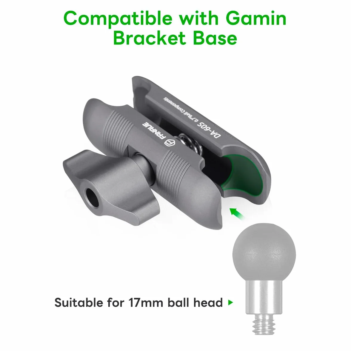 FANAUE Braccio a doppia presa compatibile con sfera da 17 mm, lega di alluminio, compatibile con supporto GPS Garmin e supporto per telefono per bici e moto
