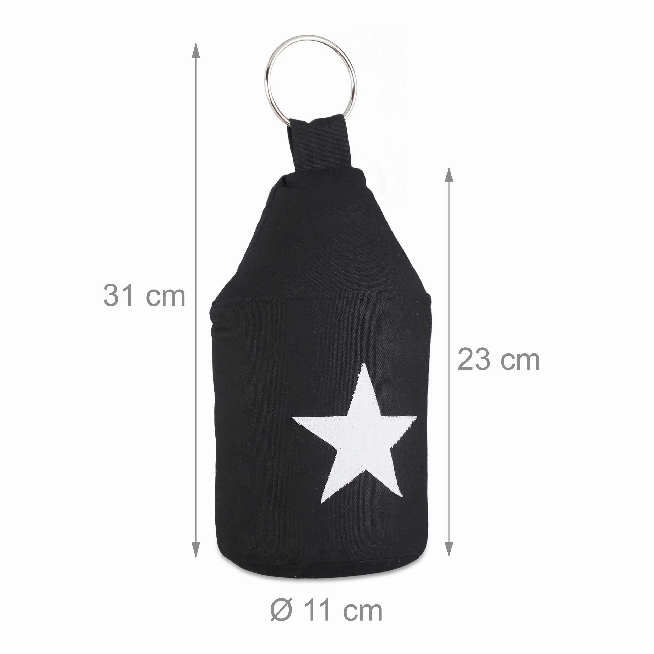10x Fermaporta a Pavimento in Stoffa, Sacchetto Alto con Stella e con Manico, Bloccaporta HxLxP: 25 x 12 x 12 cm, Nero