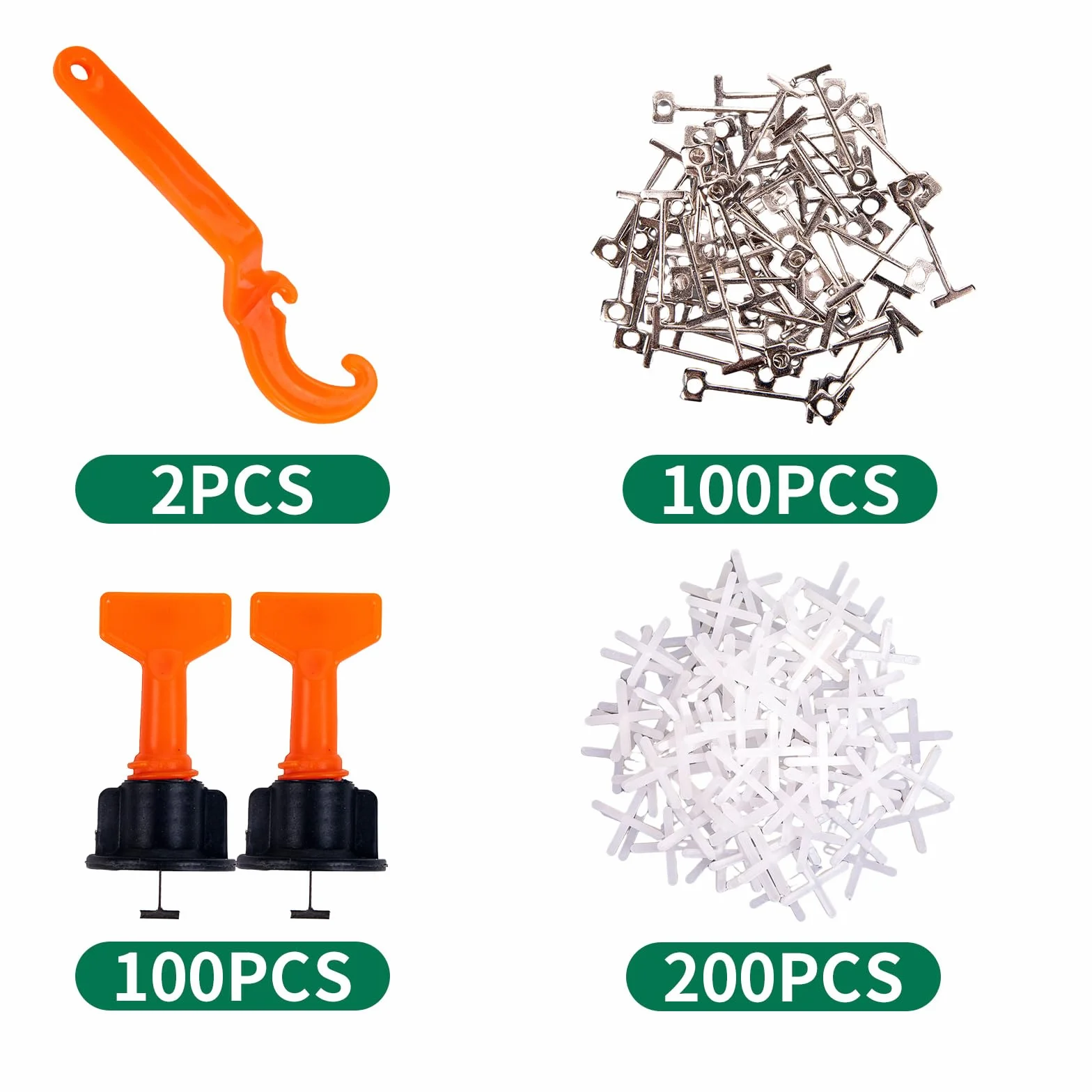 Livellatore per Piastrelle 100 Pezzi + 200 Distanziatori 2mm + Chiave Inglese, Sistema di Livellamento