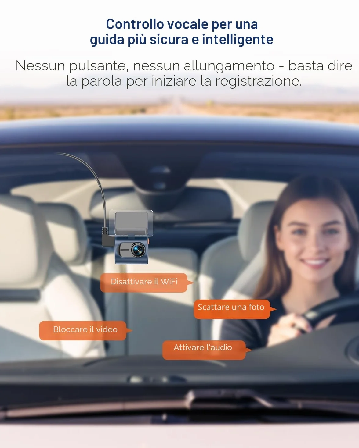 KAWA Dash Cam Auto - Display Trasparente con Controllo Vocale, 2K1296P Piccola Telecamera,Visione Notturna, 145° FOV, Supercondensatore, Include SD 32GB, Sensore G, Controllo App