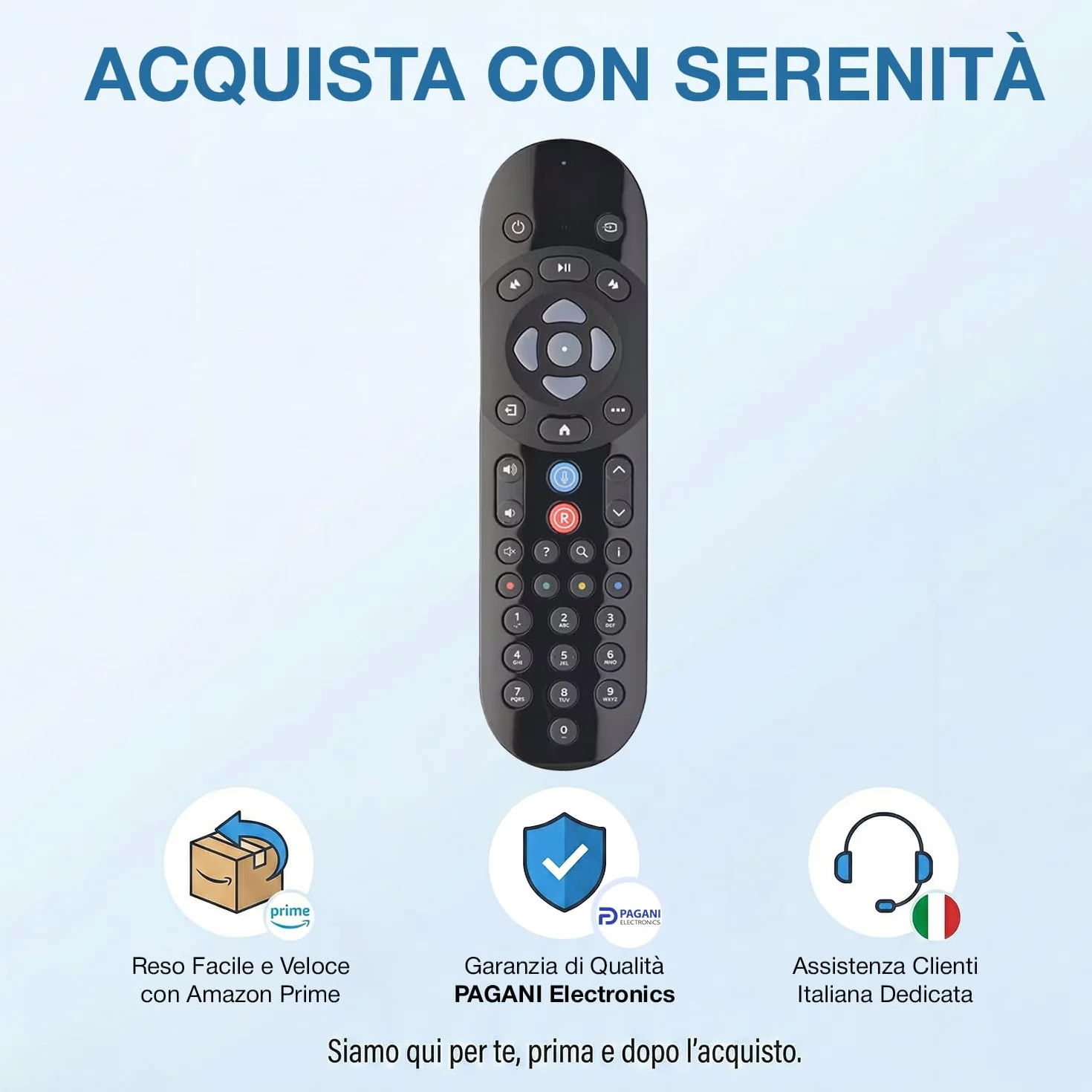 Telecomando Bluetooth Vocale Compatibile con SkyQ, Sky Q Mini, Platinum, Silver, 1TB e 2TB, Batterie Incluse, Facile Configurazione, Azienda Italiana, Qualità Testata in Italia