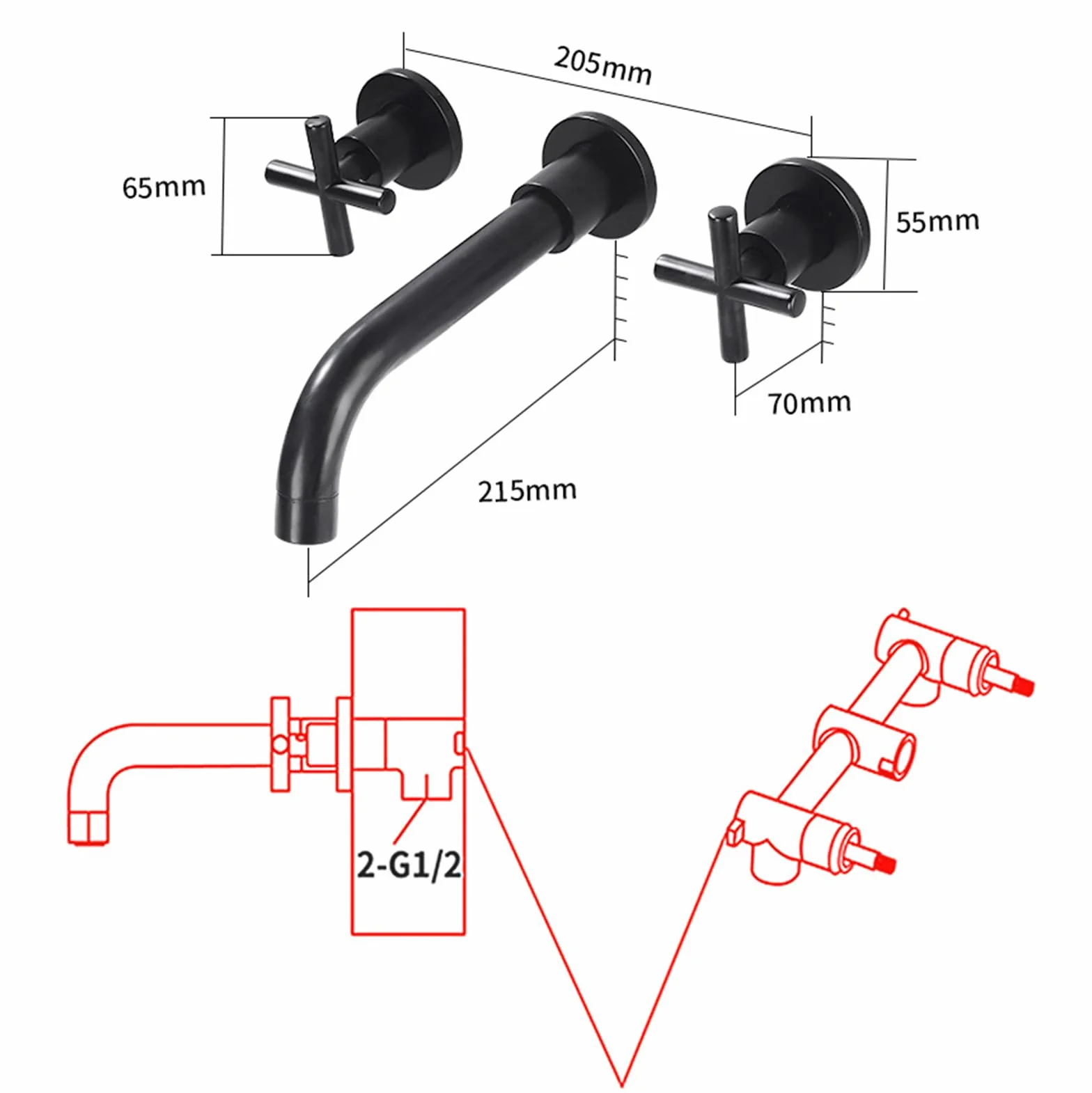 Rubinetti Bagno a Croce Rubinetto da Muro Girevole 360° Miscelatore Lavabo in Ottone Oro