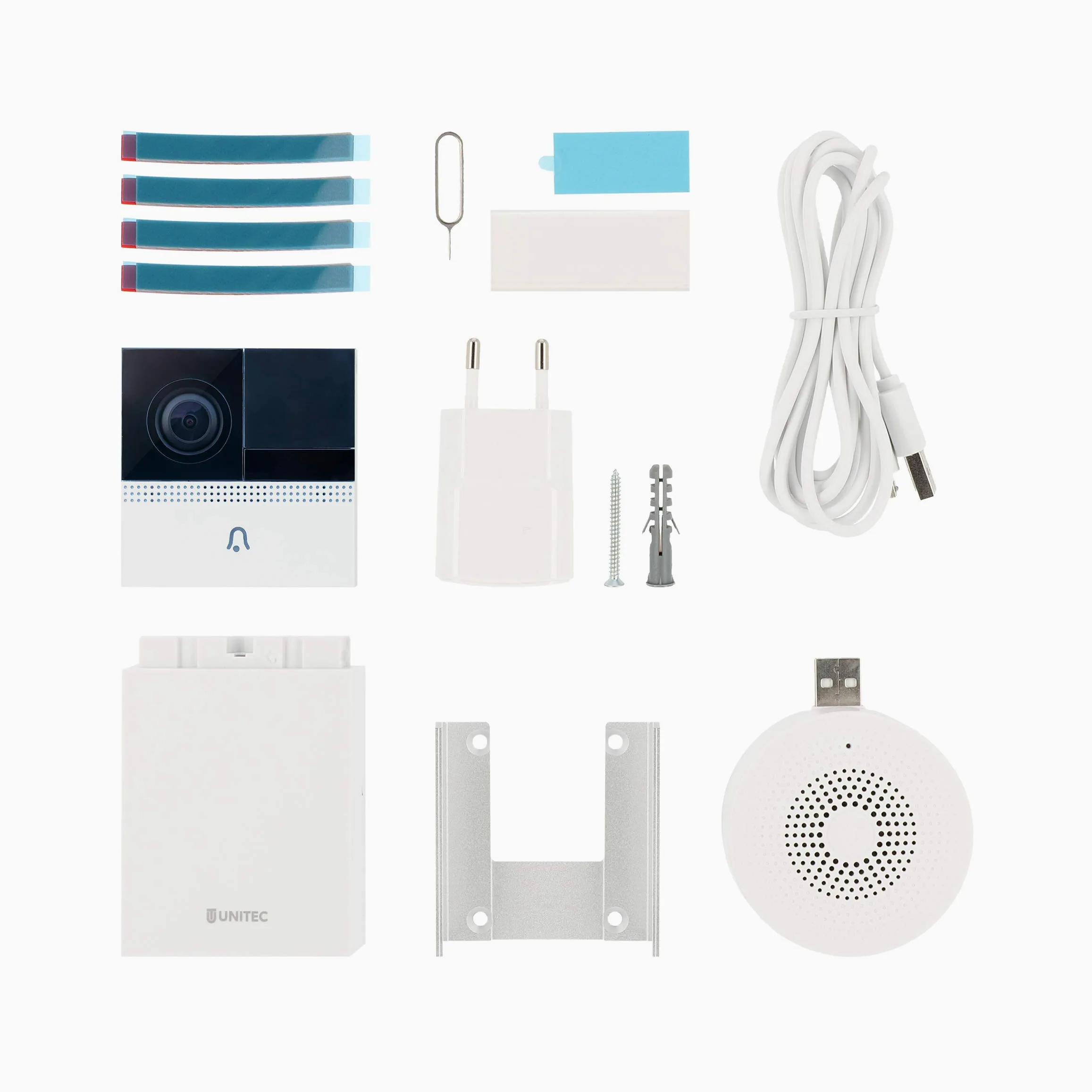 UNITEC Videocitofono WiFi, con app per smartphone, batteria o cablaggio fisso, con telecamera WLAN Full HD, audio a 2 vie, incluso gong radio