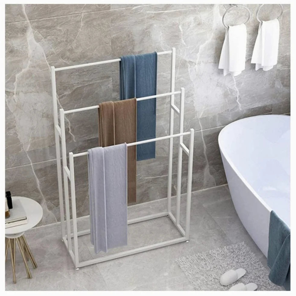 Portasciugamani da Terra, portasciugamani da Bagno in Metallo da Solo per Bagno, Lato Piscina, Uso Interno ed Esterno/Bianco (Bianco)