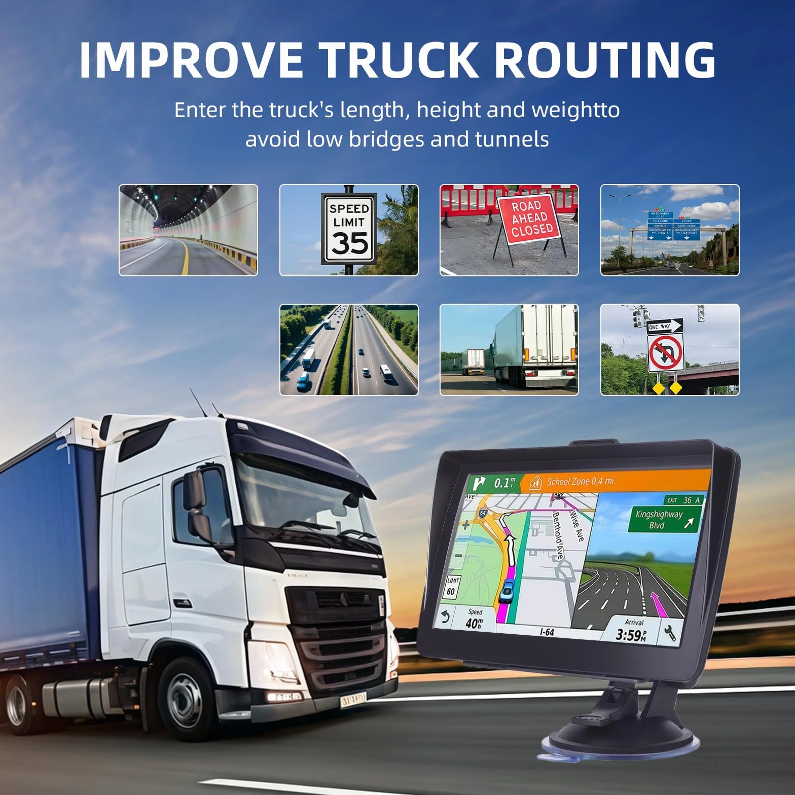 Navigatore satellitare da 7 pollici per auto e camion, sistema GPS HD con mappe del Regno Unito e dell'Europa 2026, aggiornamenti gratuiti a vita, ricerca codice postale, guida vocale, avvisi
