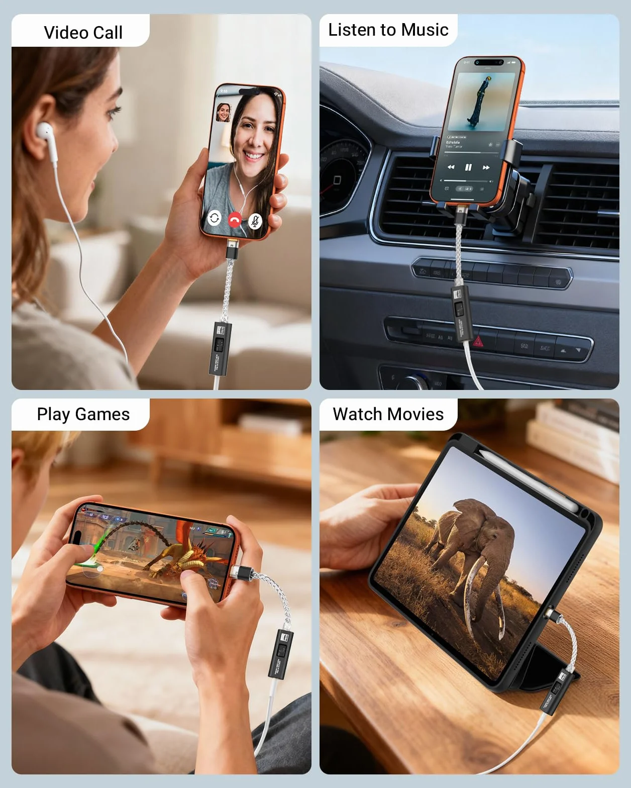MoKo Adattatore Audio USB C a 3,5mm, Doppio Chip DAC HiFi CX31993 & MAX97220, 32bit/384KHz Tipo C a Jack Cuffie AUX per iPhone 17/16, iPad, Galaxy S26/S25, Pixel, Nero