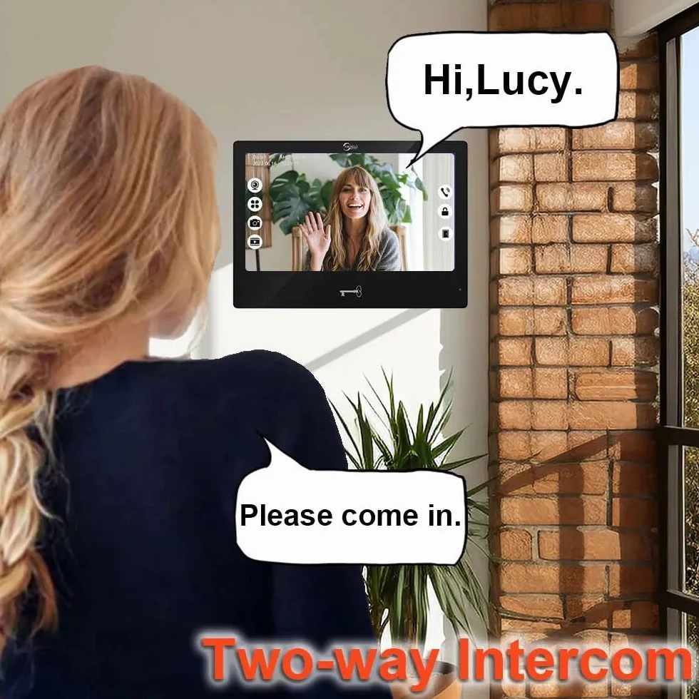 Videocitofono con schermo touch screen da 10 pollici (nero), videocamera per campanello HD 1080p (nero), audio a 2 vie, visione notturna, rilevamento del movimento, videocitofono, videocitofono (1