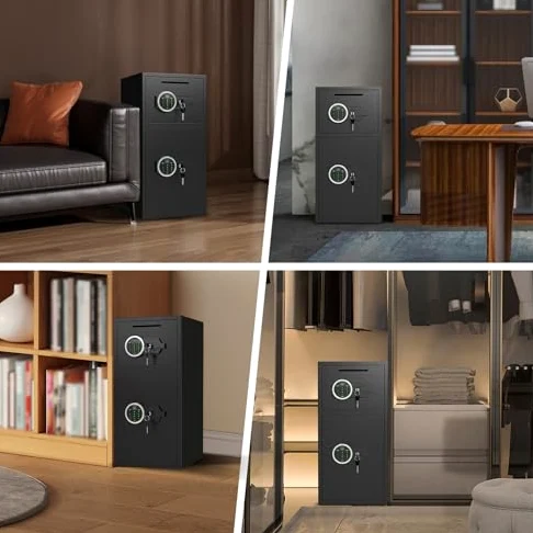 Cassaforte ignifuga – Cassaforte di sicurezza elettronica con doppia luce LED, fodera in flanella e doppio sistema di allarme, soluzione di archiviazione sicura per casa e ufficio