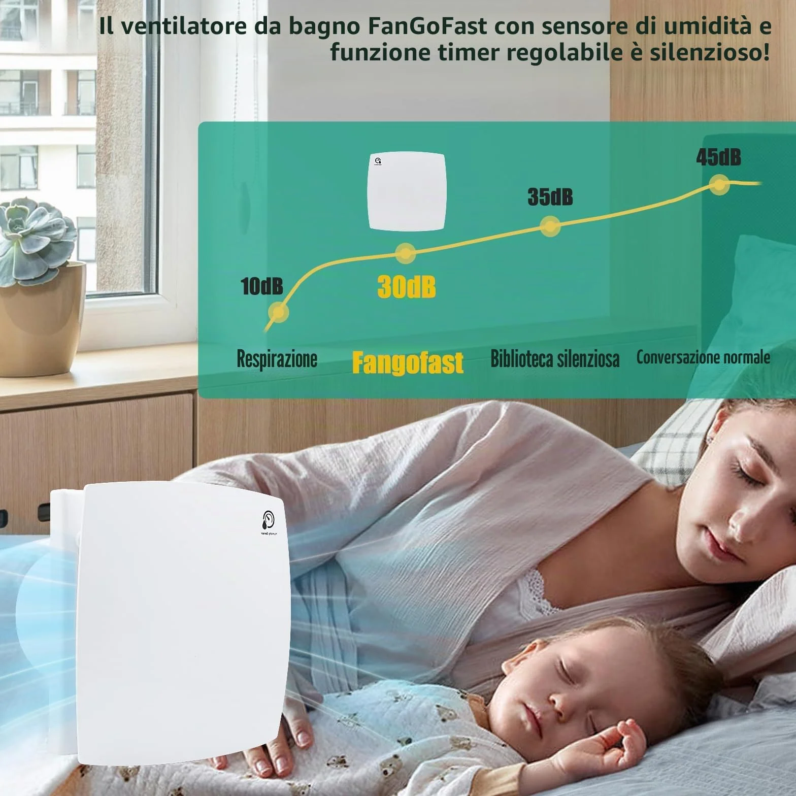 FanGoFast Aspiratore da Bagno 100mm Ventola Aspirazione con Timer Sensore Umidità Silenzioso