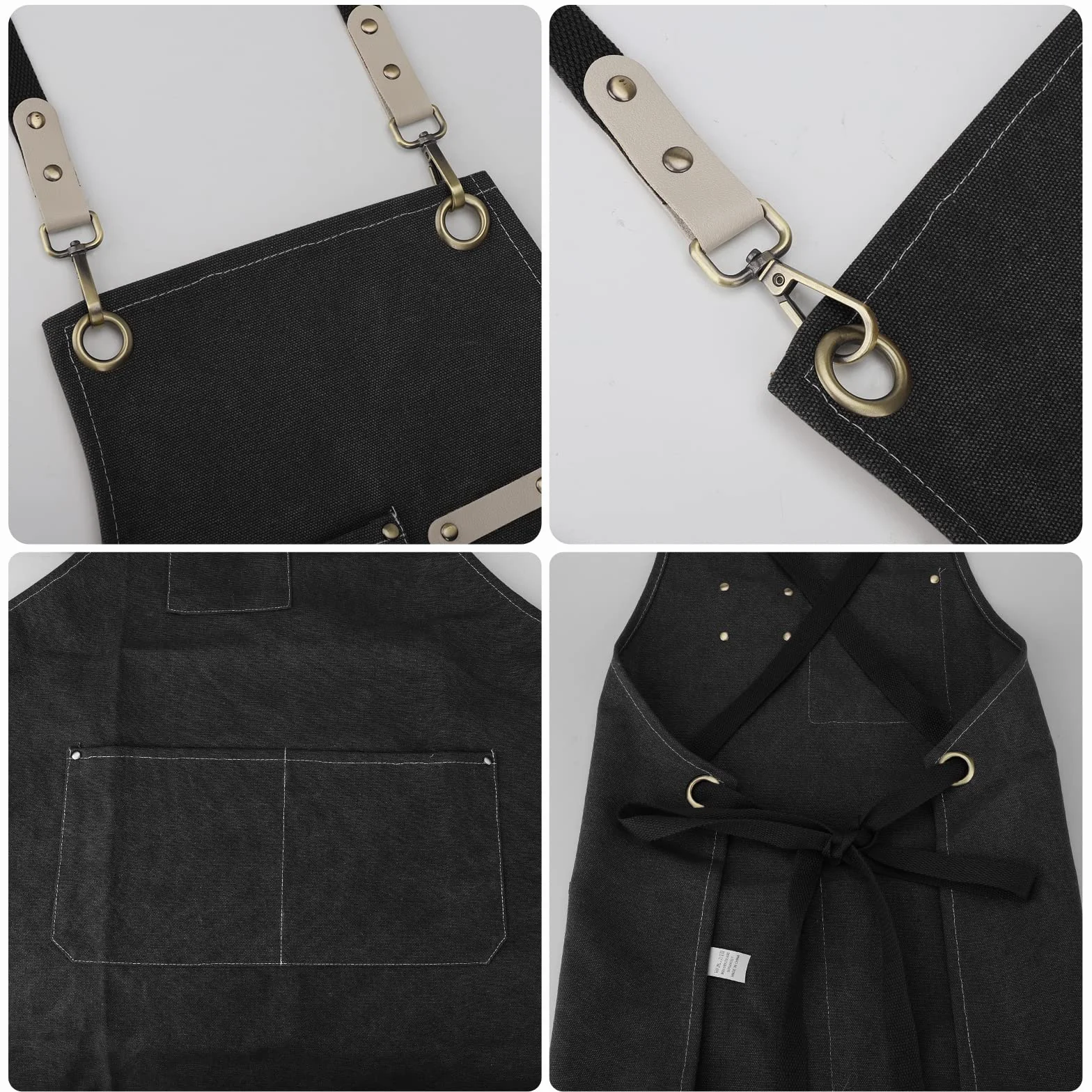 Grembiule da Lavoro, Grembiule Donna/Uomo Durevole di Tela con 3 Tasche per Falegname Tatuatore Fabbro Pittore Barista, Design a Tracolla, Adatto per Casa Lavoro Campeggio all'Aperto - Nero