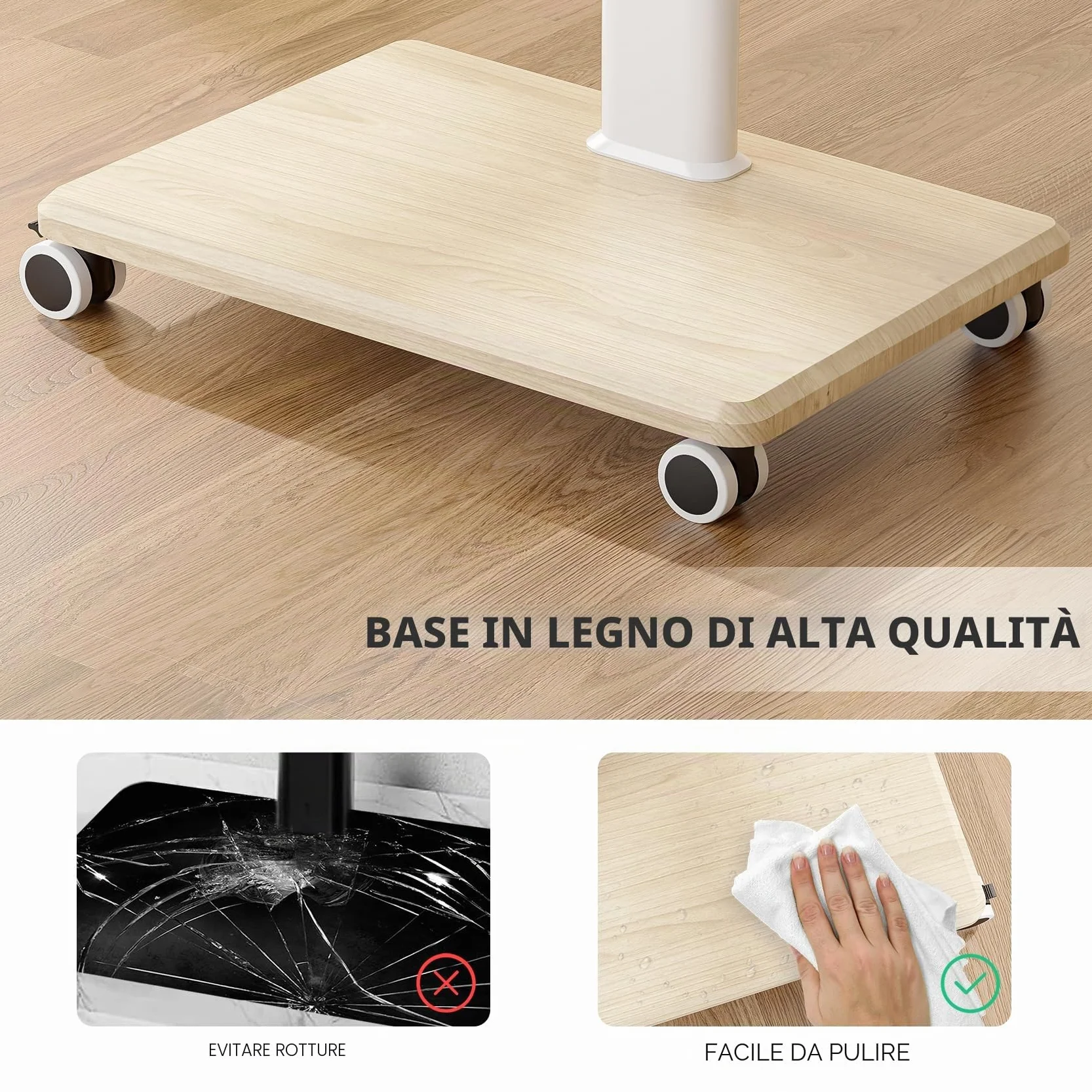 Supporto TV mobile per TV da 27 a 65 pollici, carrello TV portatile con ruote, grande supporto universale con supporto girevole, altezza regolabile per angolo camera da letto, esterno.