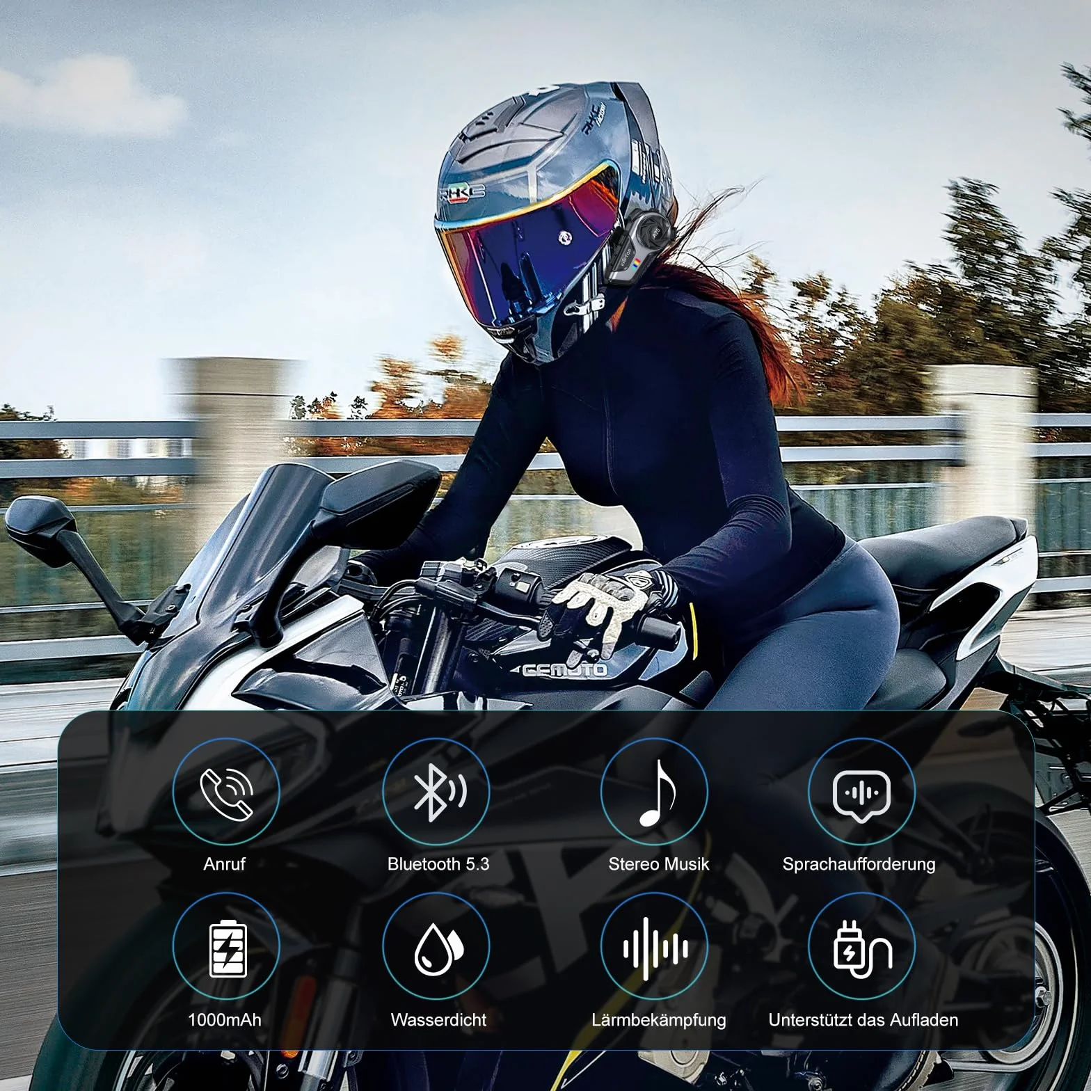 Casco Moto Auricolare CVC&DSP Riduzione del Rumore auricolari bluetooth moto Soft/Hard Mic/1000mAh Automatico Risposta/Chiamata Cuffia Musicale IPX6 Impermeabile Compatibile con Tutti i Caschi