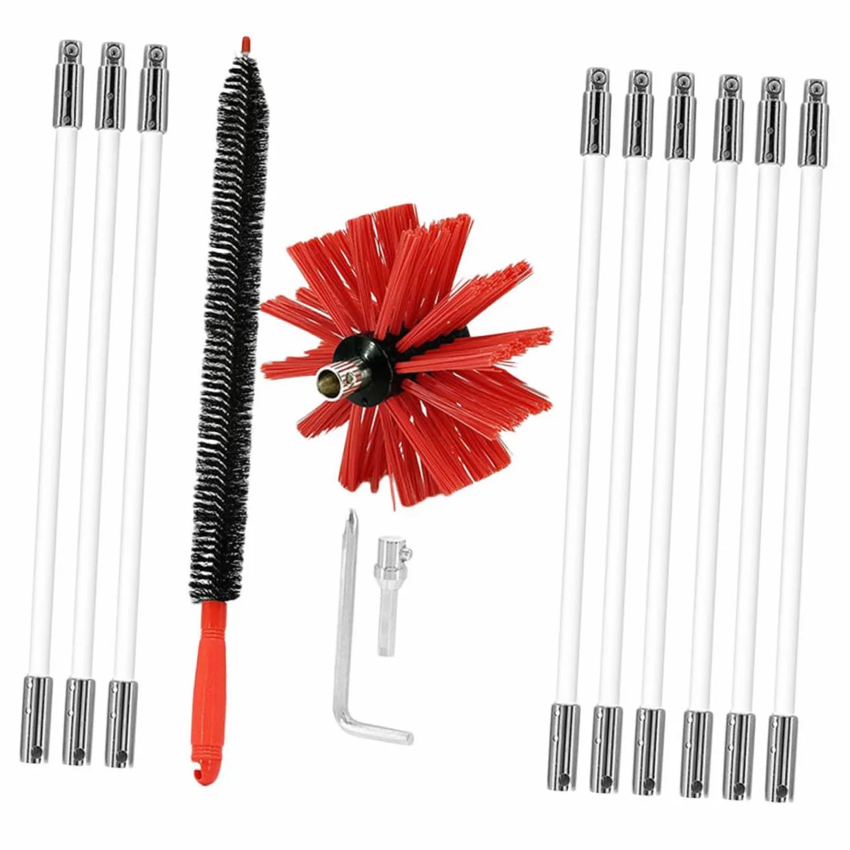 Kit Spazzola per Canna Fumaria Flessibile Aste con Testa Nylon Resistente Alte Temperature Adatto per Pulizie Fessure Strette e Tubi Utilizzabile con Trapano Elettrico per Canale