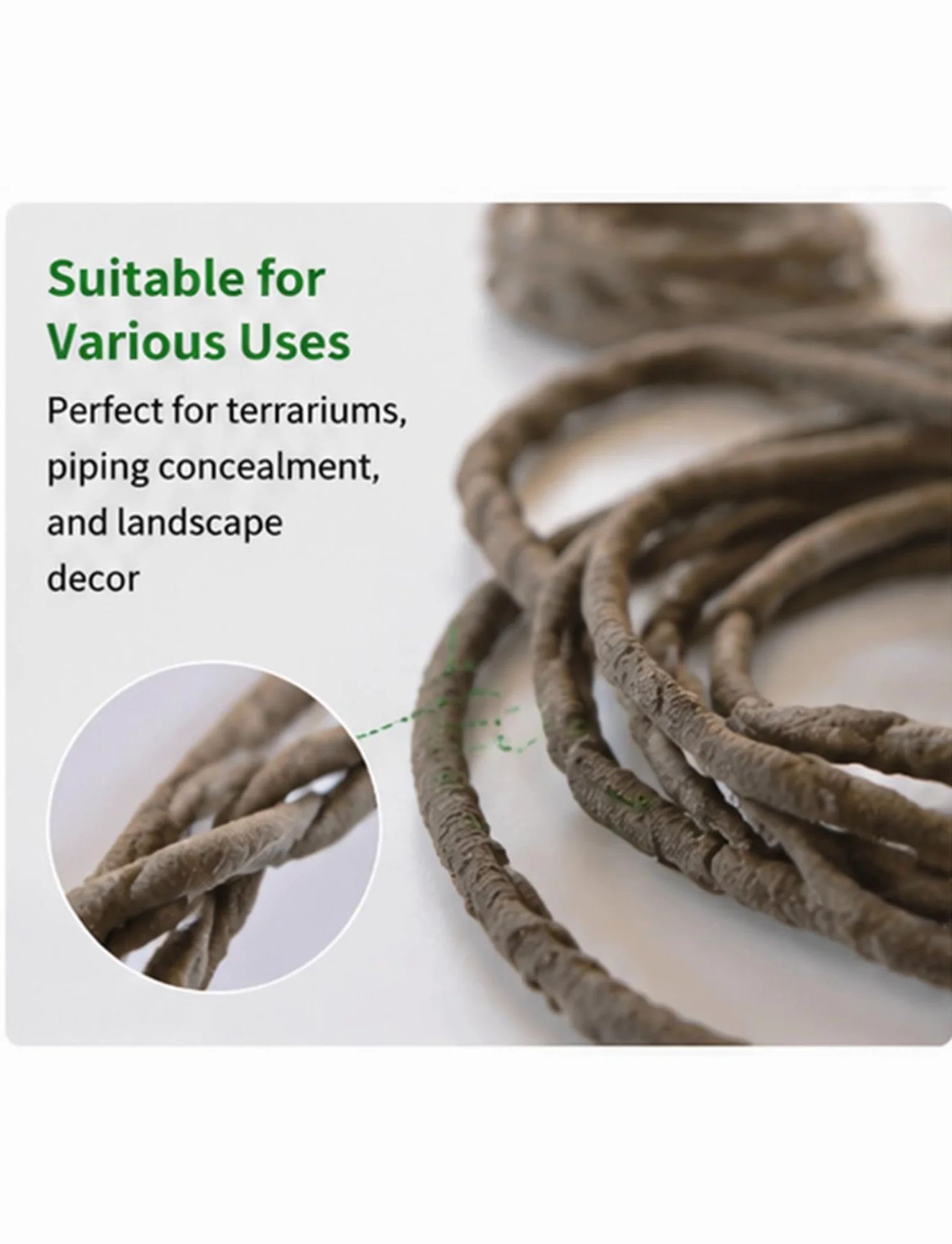 Copricavo esterno flessibile effetto liana e corteccia | Guaina effetto corteccia per protezione cavi e decorazione giardino(2x500cm)
