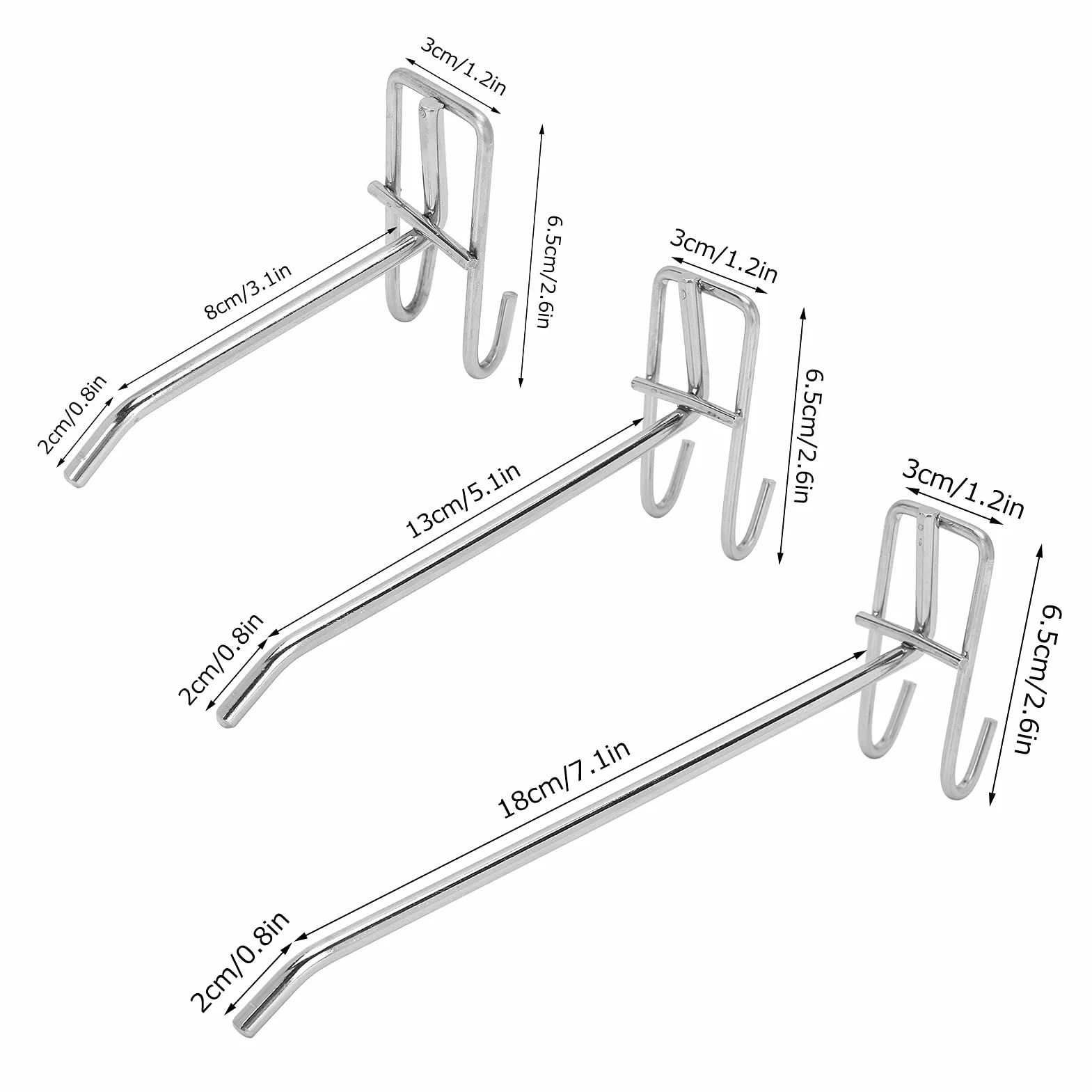 Ganci per Pannelli Forati Heavy Duty 30 Pezzi, Gancio per Supermercato Griglia di Ferro, Ganci per Pegboard in Metallo 20cm