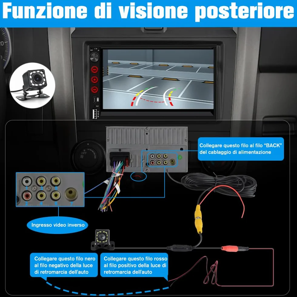 Universale Autoradio 2 DIN con Schermo Wireless CarPlay & Android Auto Bluetooth FM GPS USB Tipo-C Comandi al volante