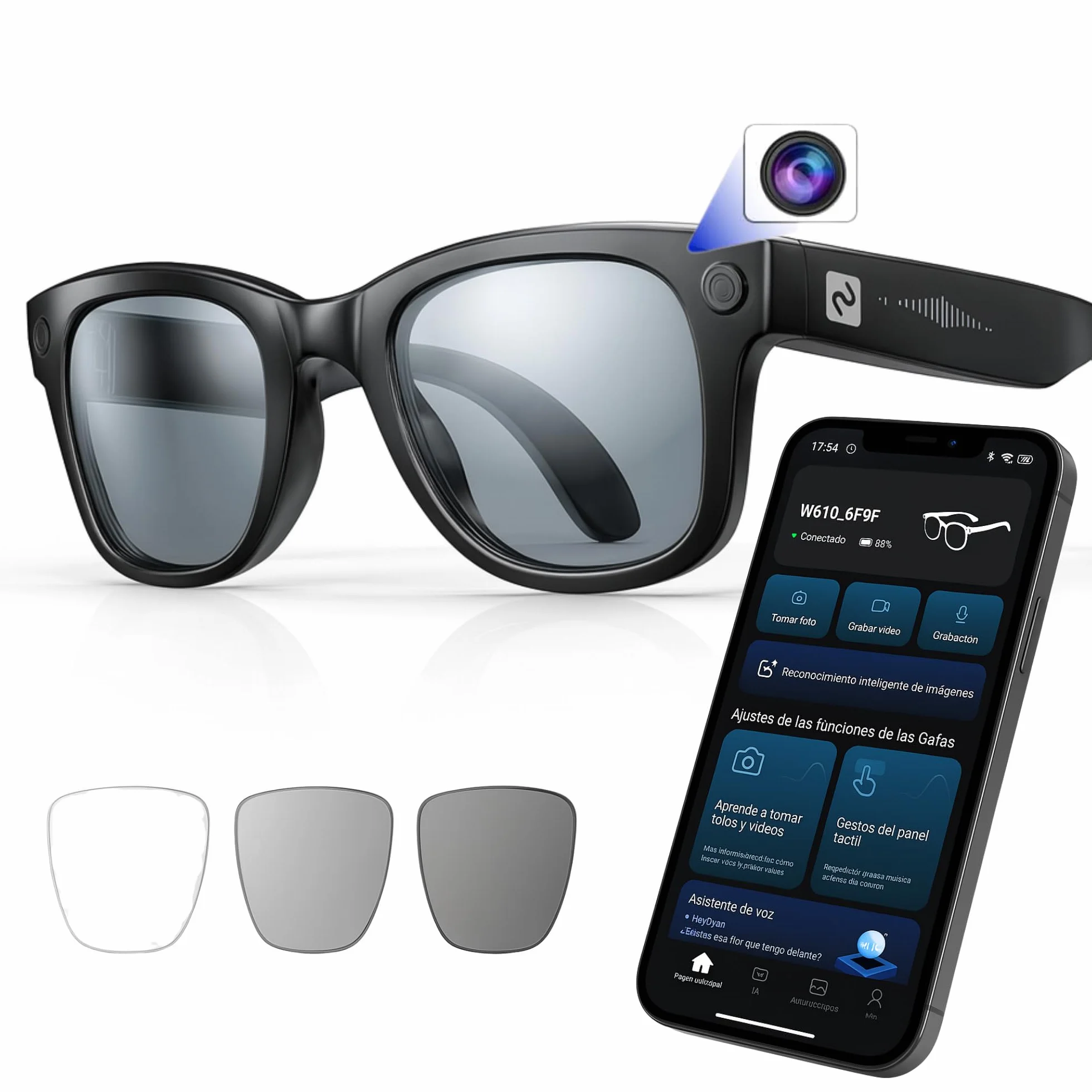 smartia – Occhiali Intelligenti con fotocamera, App inclusa in italiano, Occhiali Bluetooth a mani libere con IA GPT 5 integrata per voce, Occhiali fotocromatici e traduzione in 20 lingue