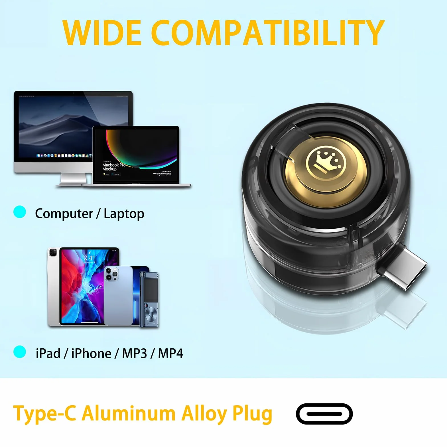 Mini Altoparlante Portatile Universale, Tipo C Plug-in Altoparlante del Telefono Cellulare, Casse Portatili Line-In Audio HD Senza Perdite Connetti Istantaneo Trasparente Nero