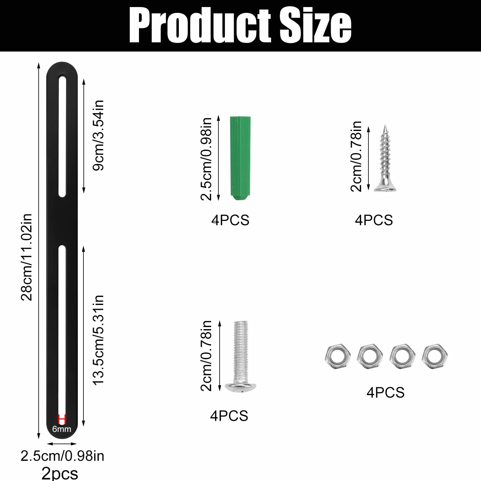 Set di Fissaggio per Cassetta Postale 280 x 24mm con Viti, Staffa Piatta Forata per Cancelli e Recinzioni