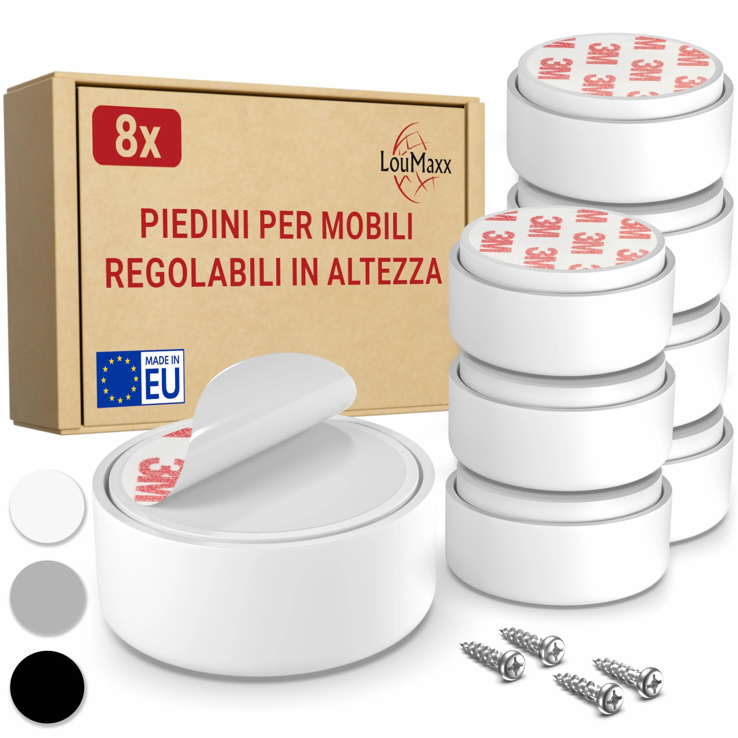 Piedini per Mobili Regolabili LouMaxx Ø 55,5 mm Bianchi Set da 8