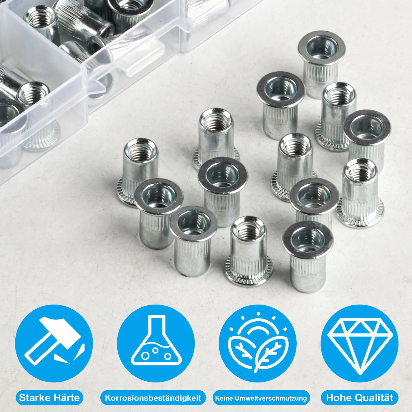 M8 Rivetti Filettati Inserti Dado, Kit Dadi per Rivetti Ciechi Testa Piatta Metalliche, 100 Pezzi