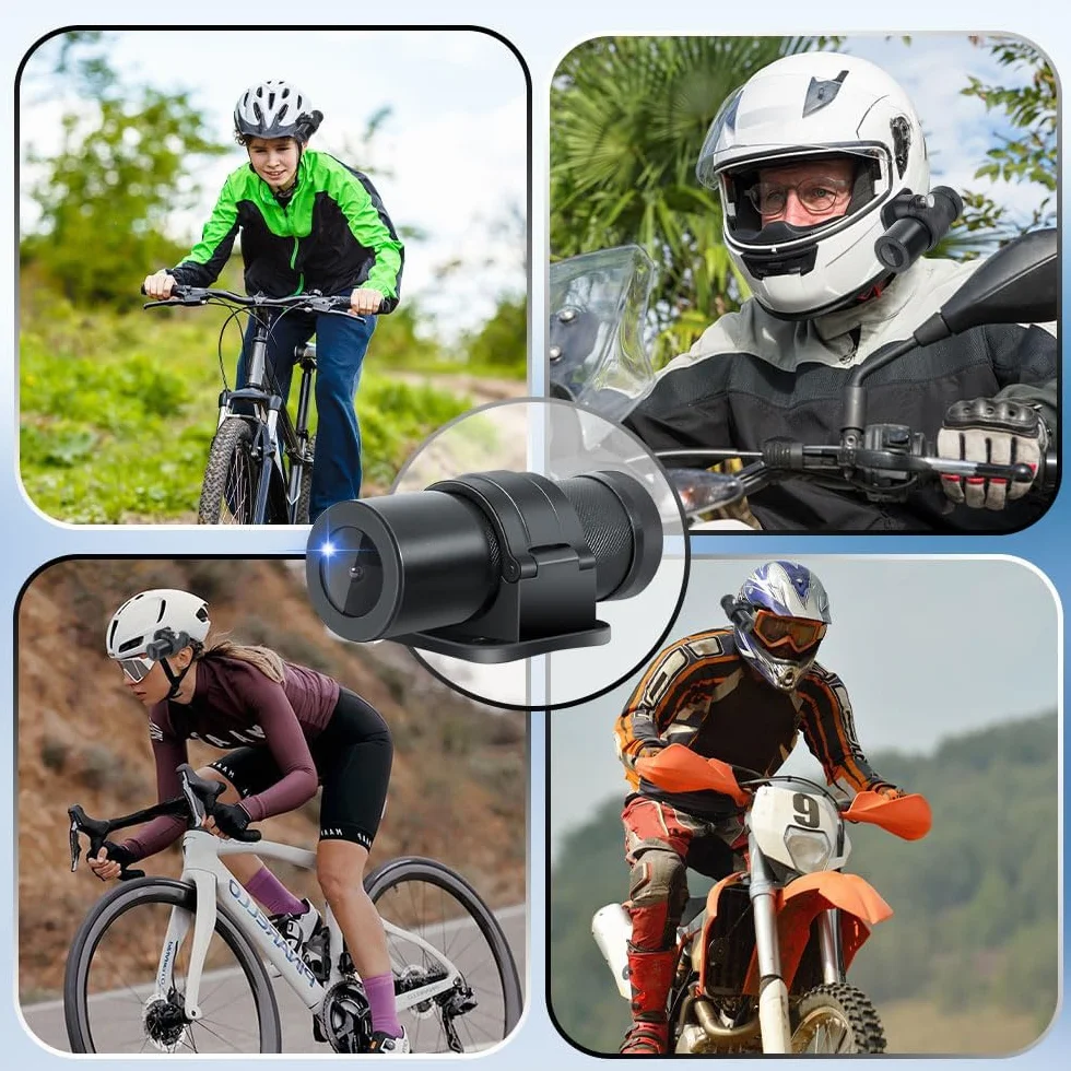 Telecamera portatile WiFi VSYSTO per casco da bici e moto, accensione/spegnimento automatico, lente HD 1080P grandangolare da 150° con visione notturna, action camera, sensore G, registrazione in loop