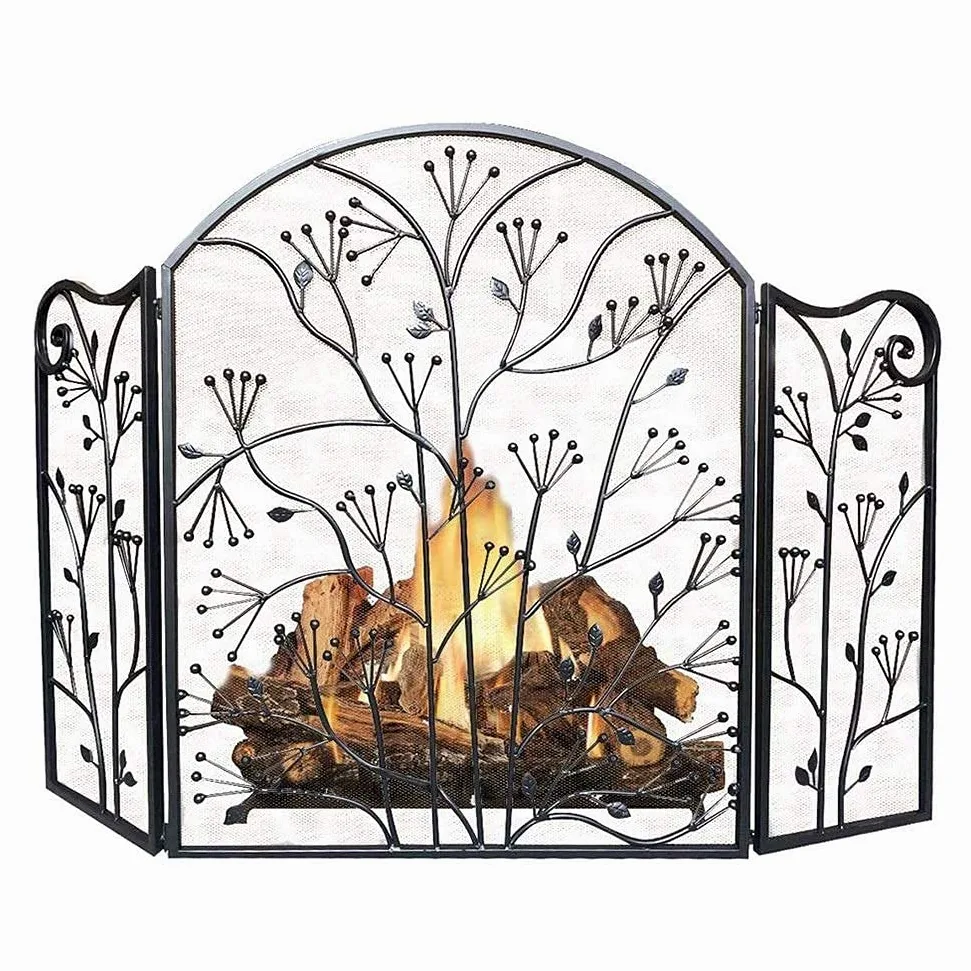 Parascintille a 3 Pannelli Parascintille Parascintille Parascintille ad Arco, Parascintille per Camino Design Pieghevole Nero con Cerniera, 127 cm × 83 cm，