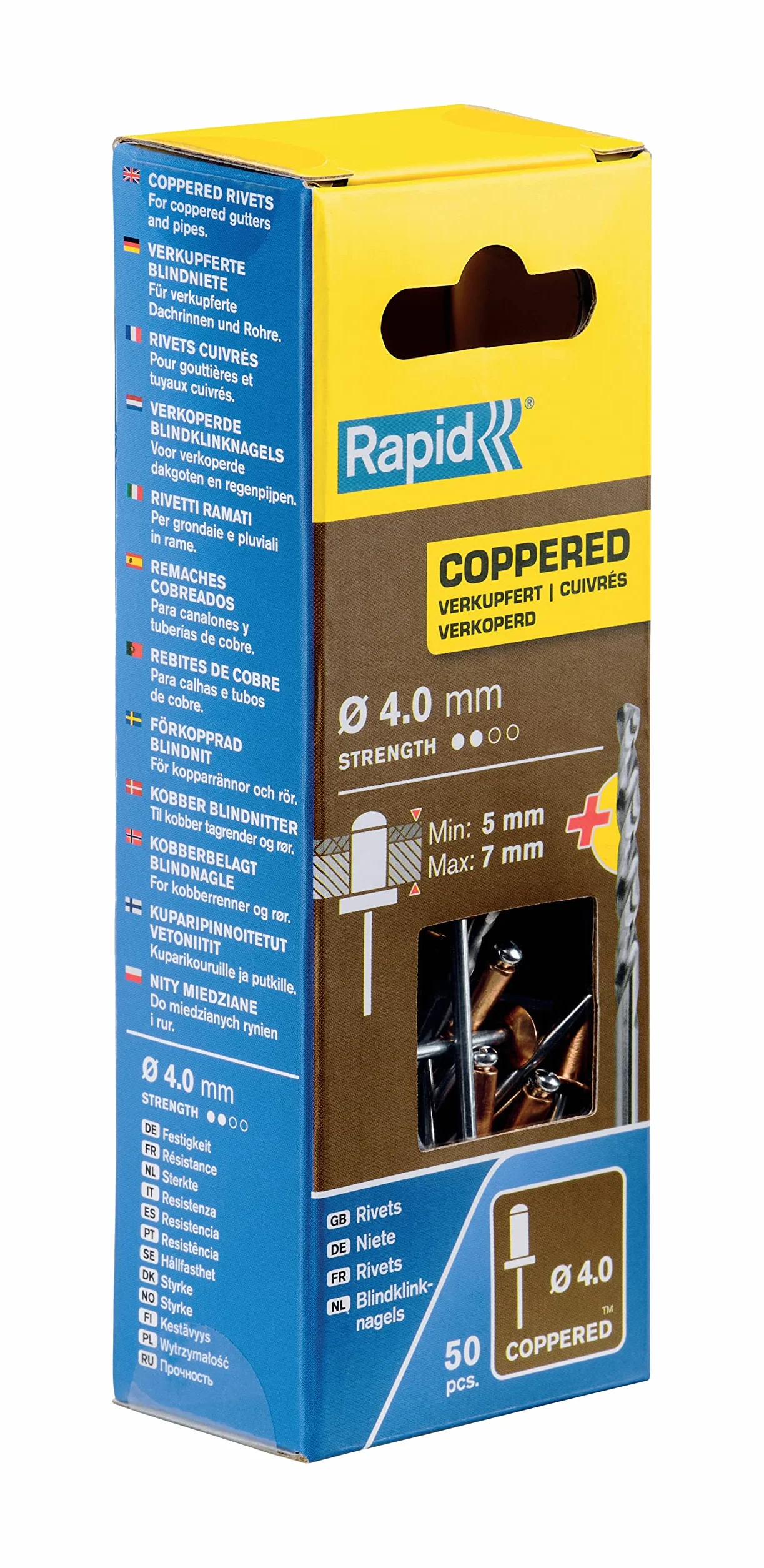 Rapid Rivetti in Alluminio Ø4 x 10 mm Scatola da 50 - Rivestiti in Rame per Grondaie e Lamiere