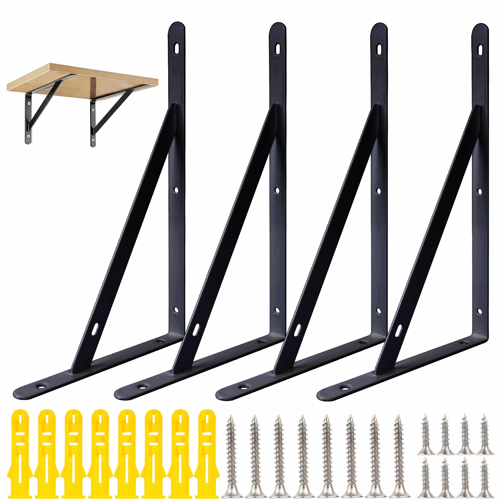 Reggimensola Carichi Pesanti Triangolari da Muro Nero 25x15,5x1,6cm Staffe per Mensole