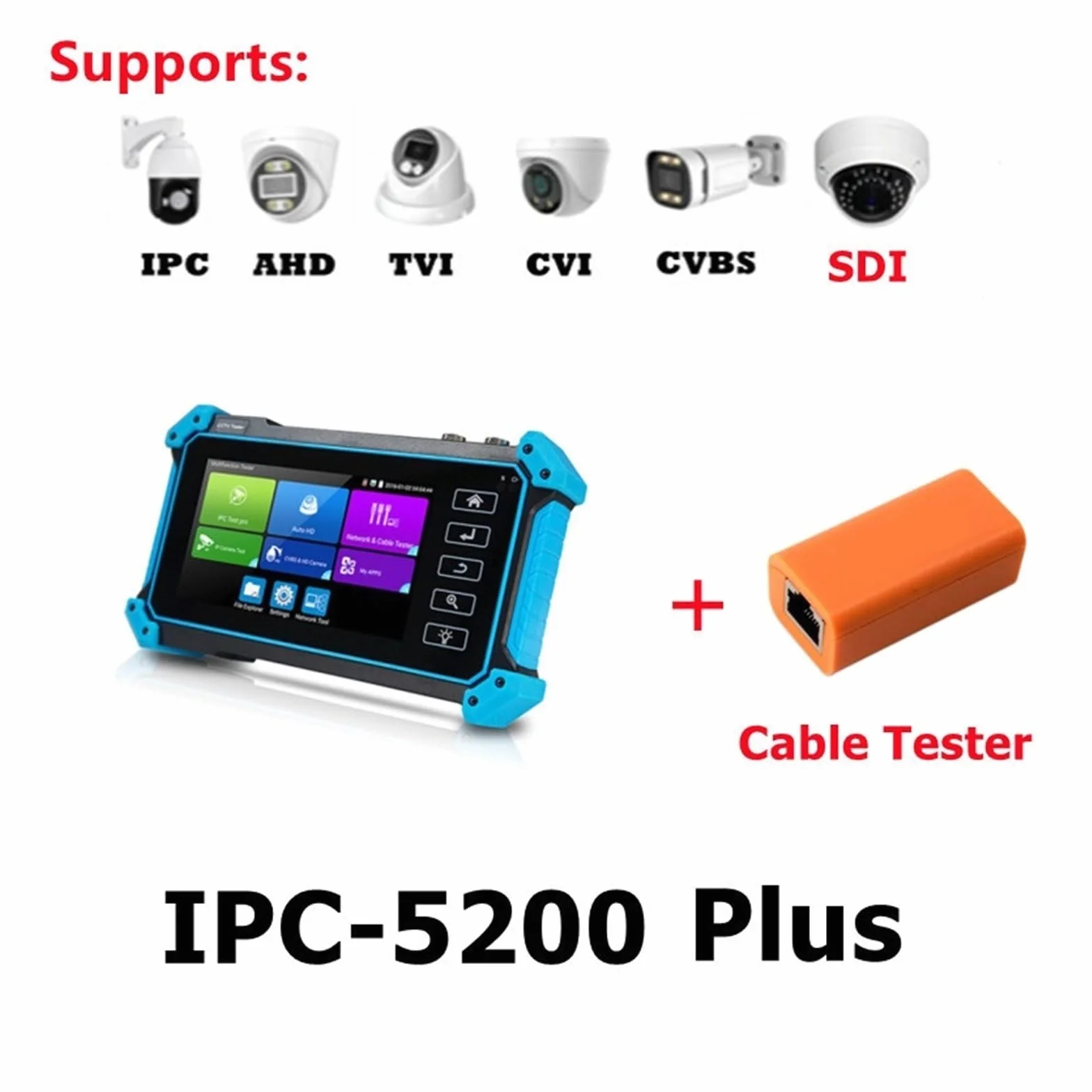 Tester CCTV, Telecamera IP CCTV Tester AHD CVI TVI SDI 5 Pollici Touch 4K VGA Ingresso Sicurezza Poe IPC Tester Cftv Mini Monitor Portatile Tester(IPC-5200 Plus)