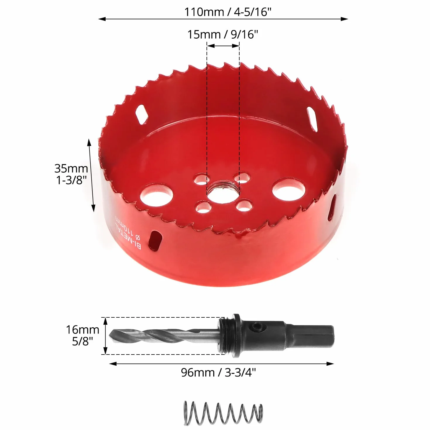 QWORK Sega a tazza 110mm M42 bimetallica con adattatore esagonale per alluminio ferro legno