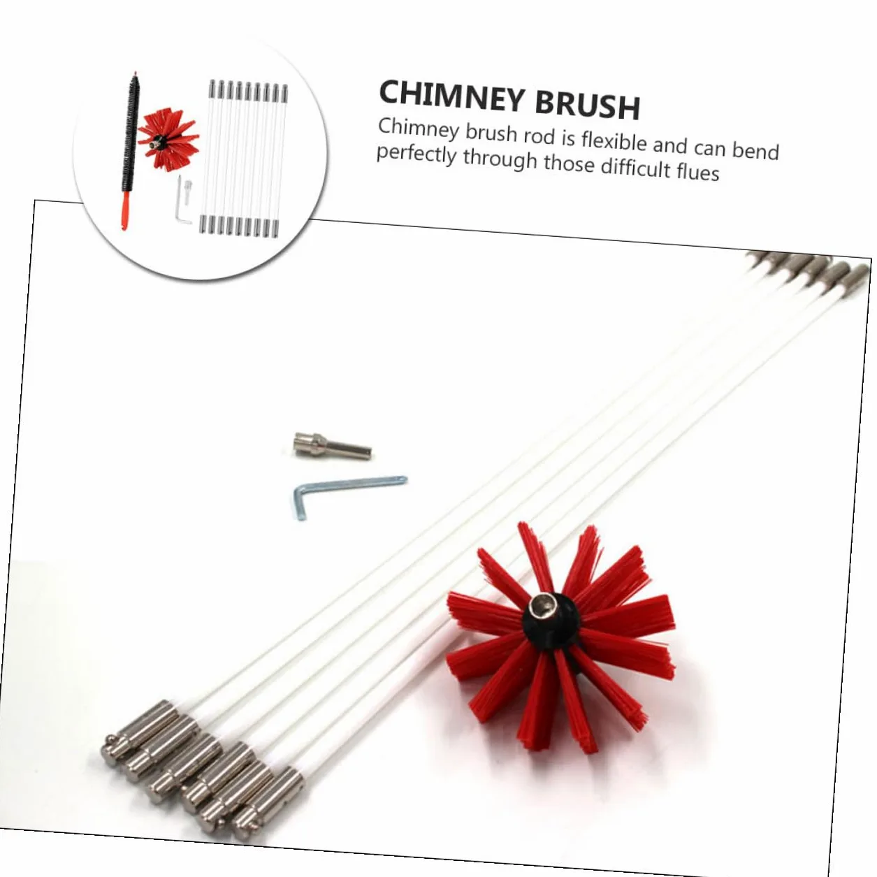 Kit Spazzola per Canna Fumaria Flessibile Aste con Testa Nylon Resistente Alte Temperature Adatto per Pulizie Fessure Strette e Tubi Utilizzabile con Trapano Elettrico per Canale