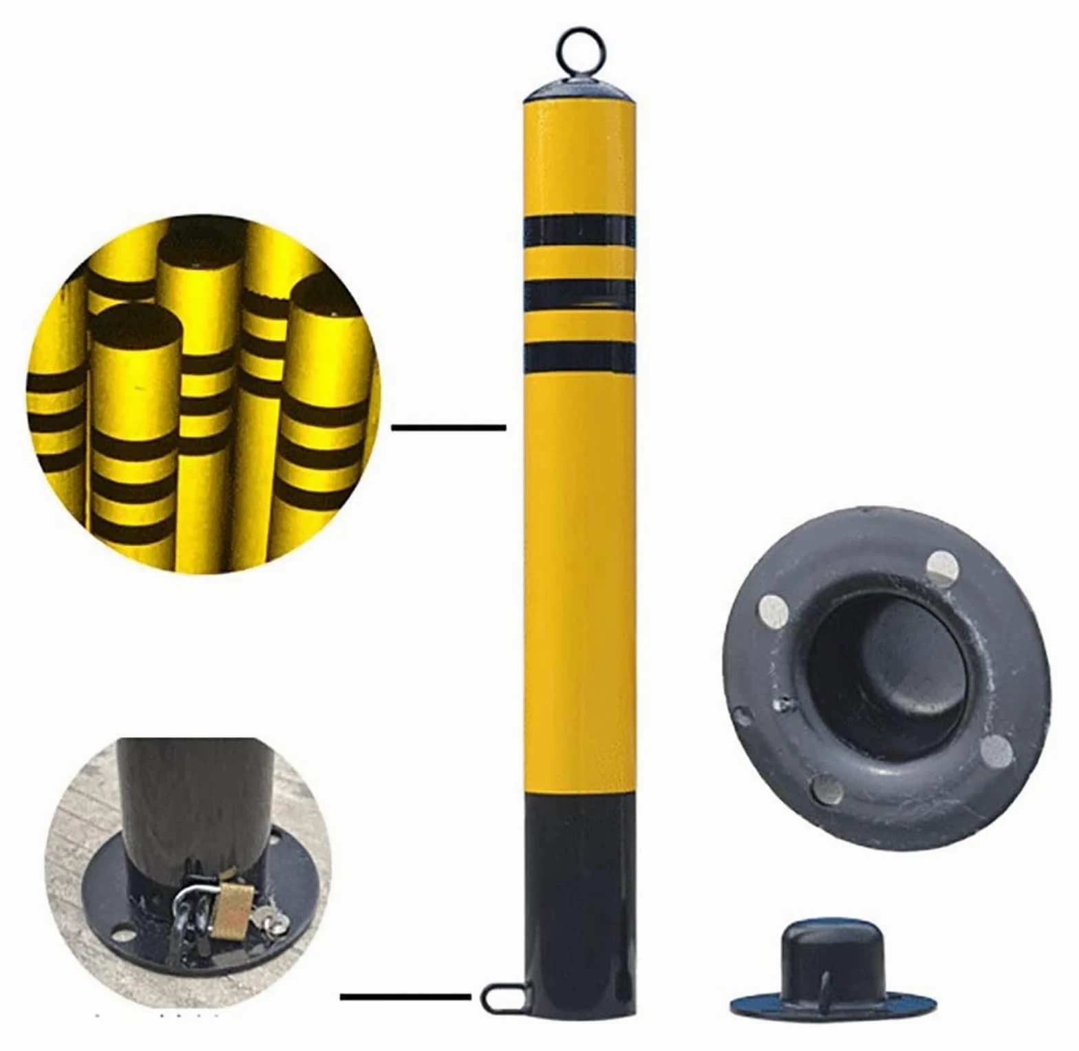 Paletti di Sicurezza per vialetti d'accesso e Set di Catene in plastica da 5 m, paletti di parcheggio con Anello di Sospensione e Nastro Riflettente, Base Mobile