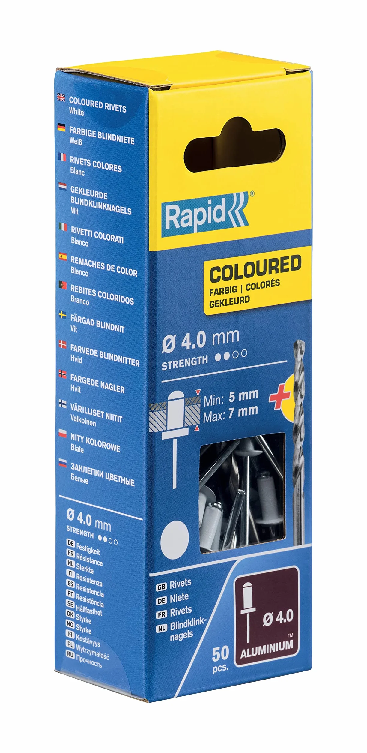 Rapid Rivetti in Alluminio Ø4 x 10 mm, 50 Pezzi, per Grondaie e Lamiere, Include Punta Trapano